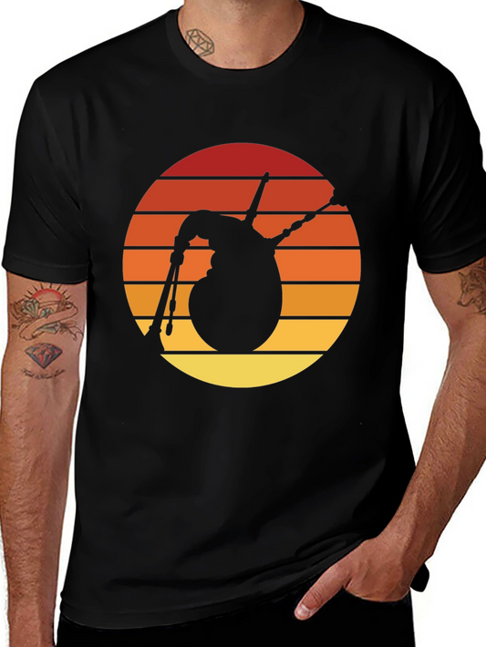 Bagpipes Sunset T-Shirt - Retro Scottish Music Tee