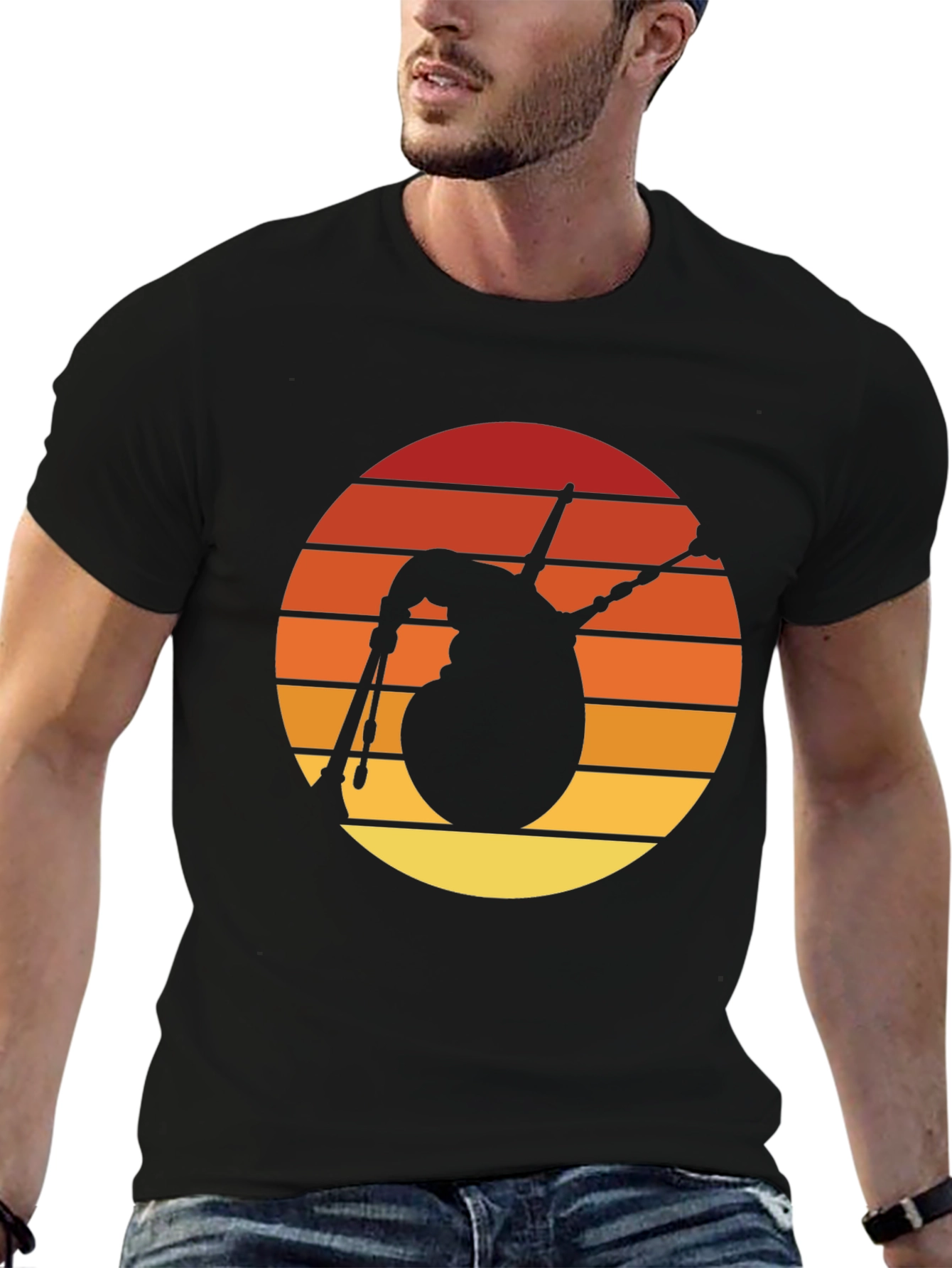 Bagpipes Sunset T-Shirt - Retro Scottish Music Tee