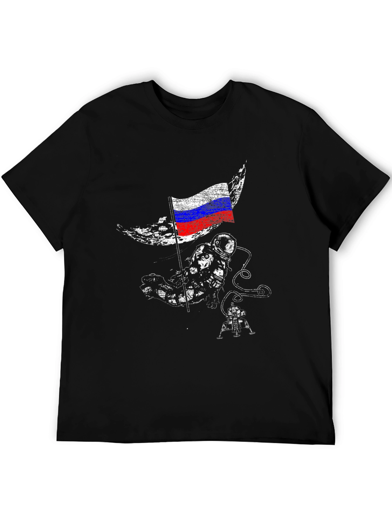 Astronaut & Russian Flag Graphic Black T-Shirt