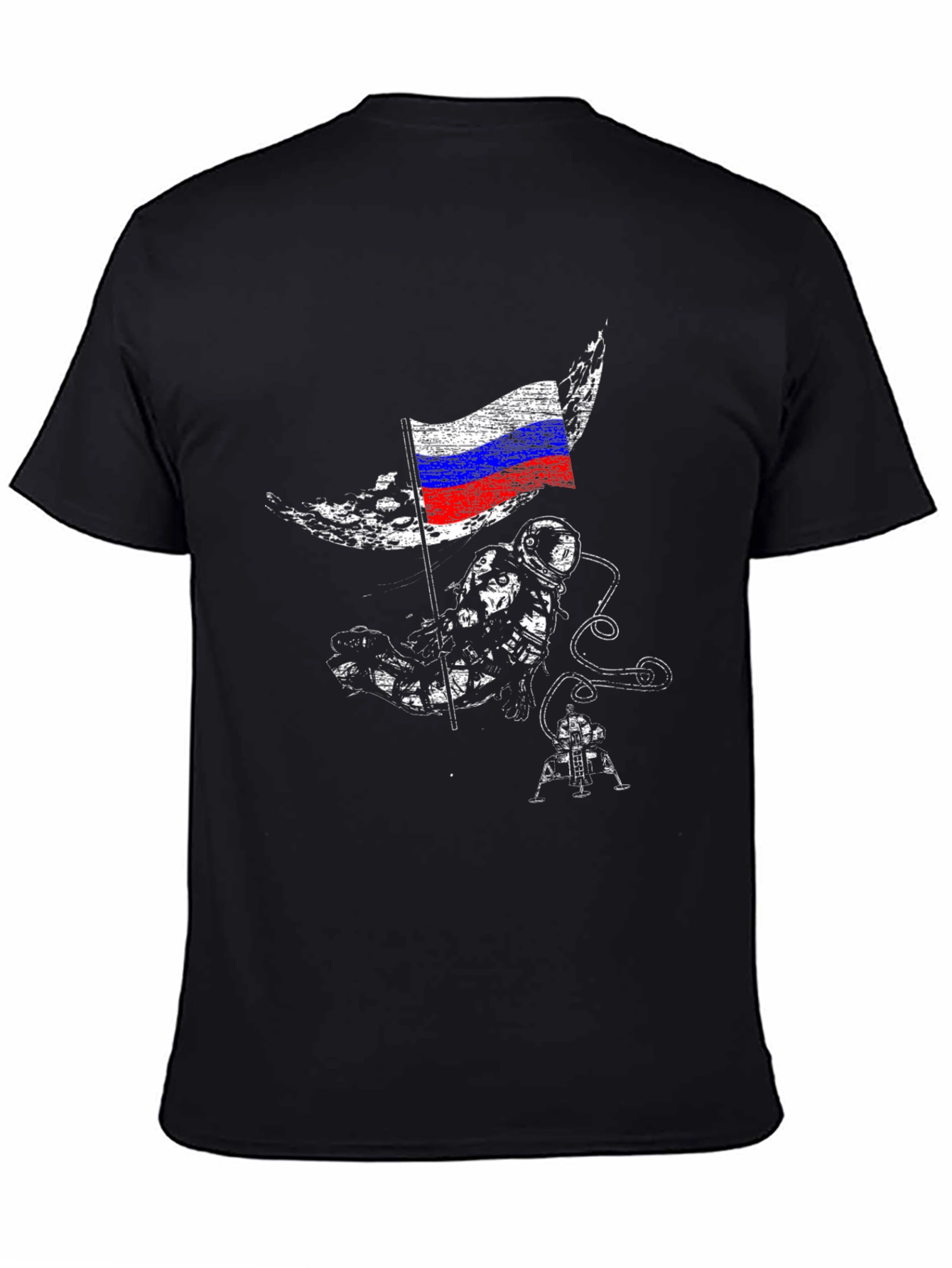 Astronaut & Russian Flag Graphic Black T-Shirt