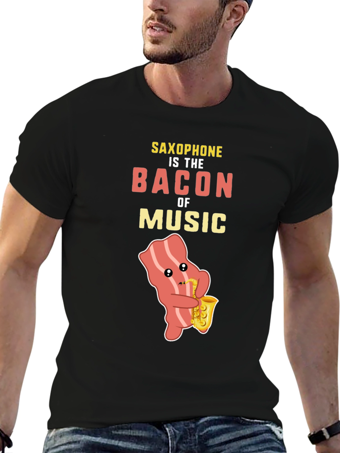 Saxophone Bacon Music T-Shirt Funny Musician Tee