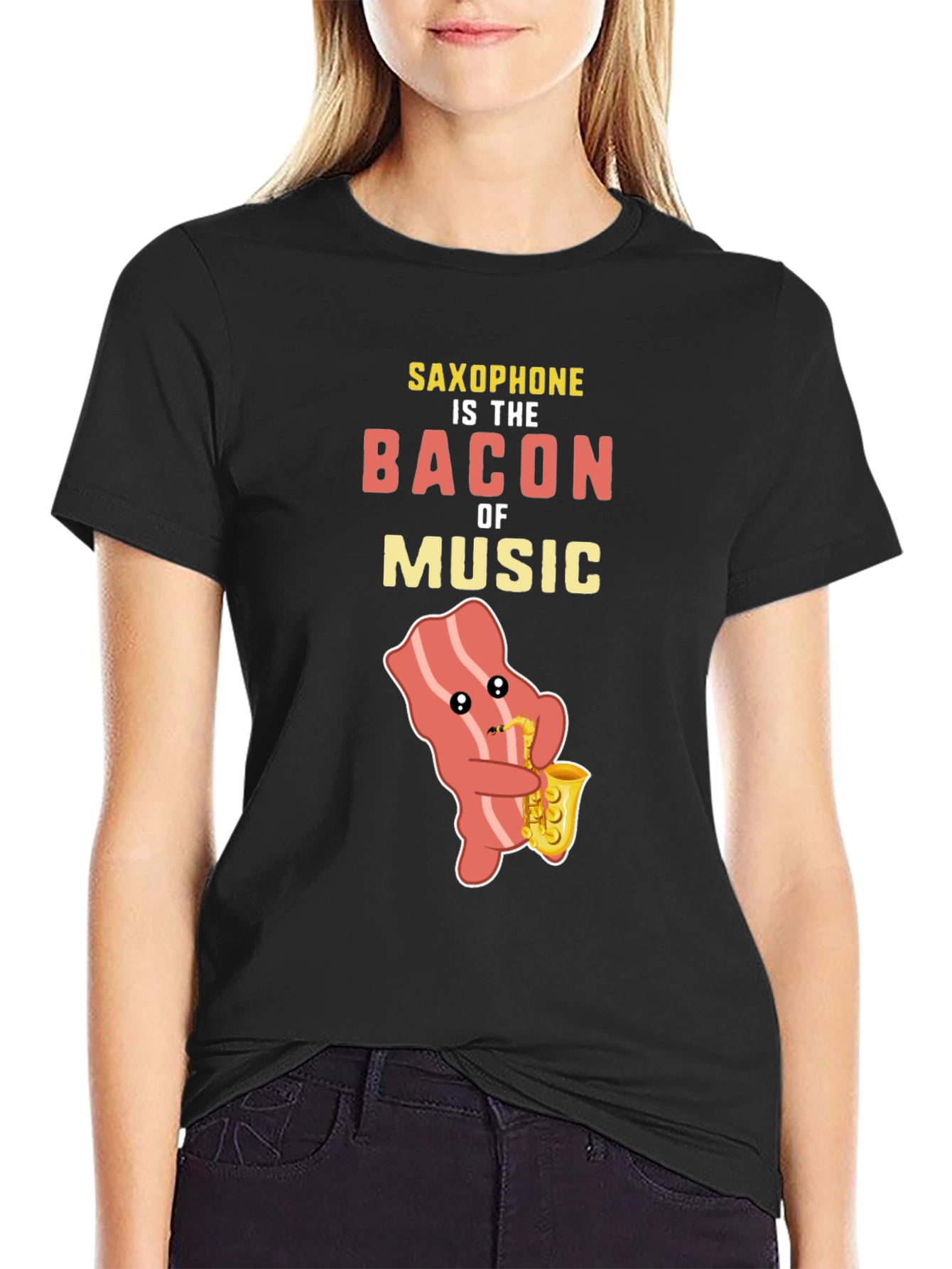 Saxophone Bacon Music T-Shirt Funny Musician Tee