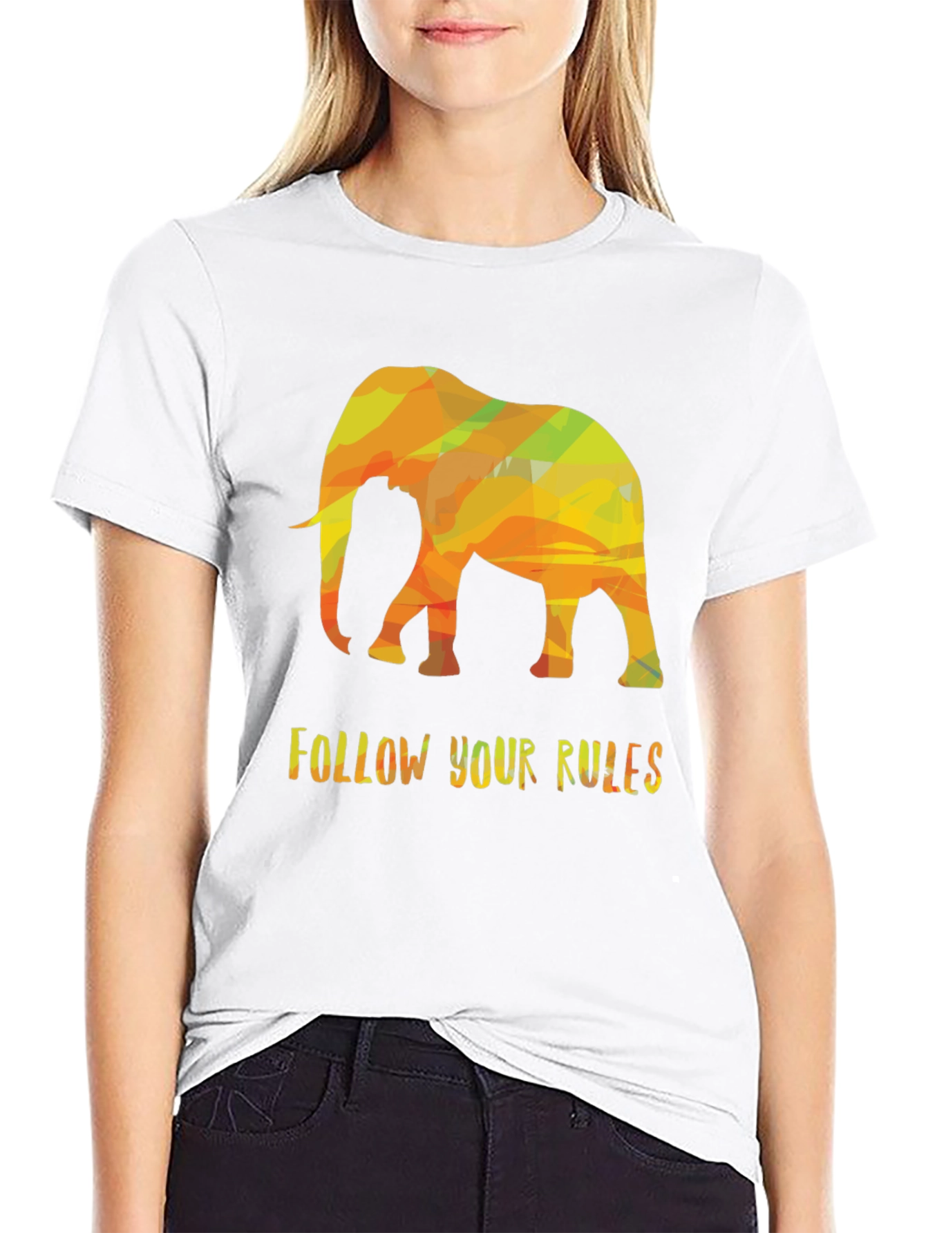 Elephant Geometric Graphic Black T-Shirt