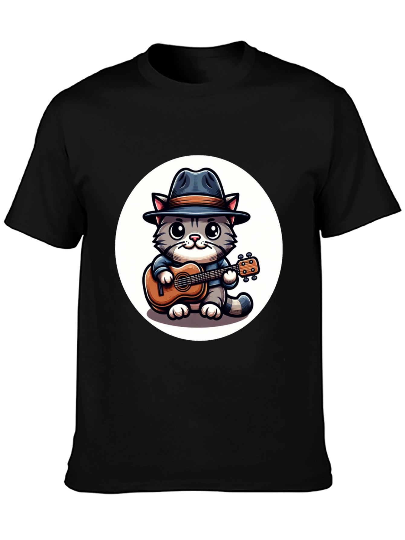 Cool Cat Guitar Player Graphic T-Shirt