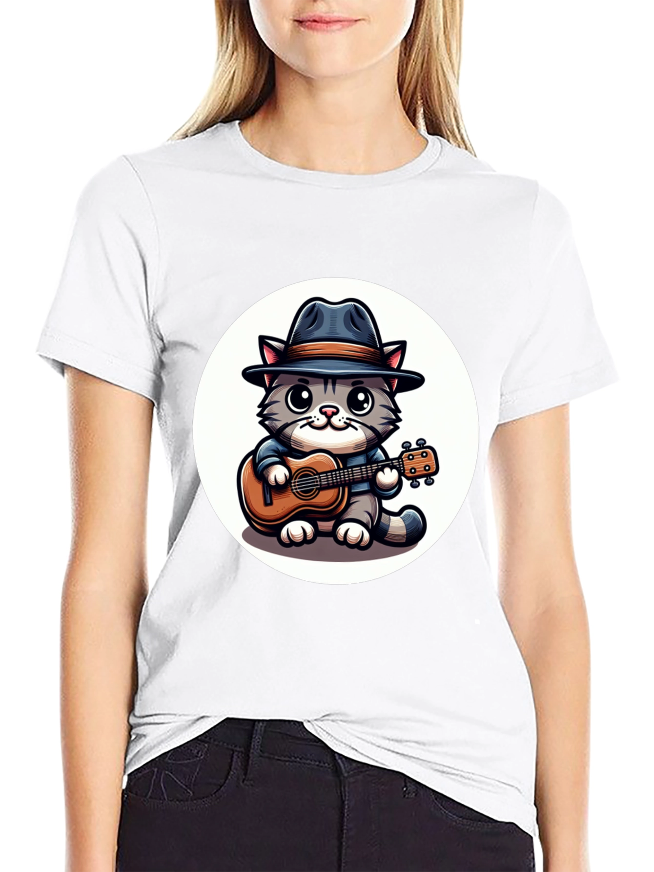 Cool Cat Guitar Player Graphic T-Shirt