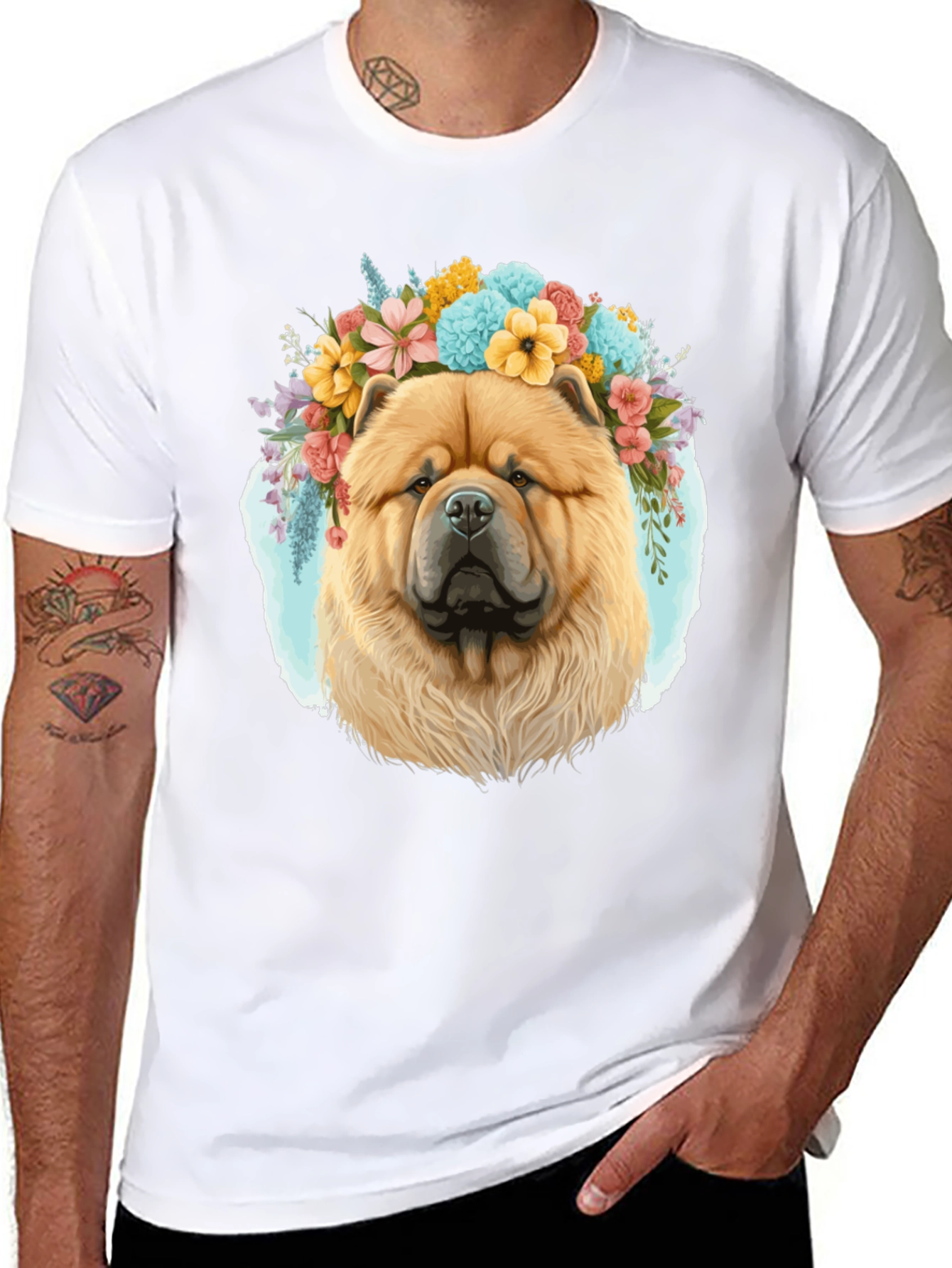Dog with Flower Crown Mens Graphic Tee