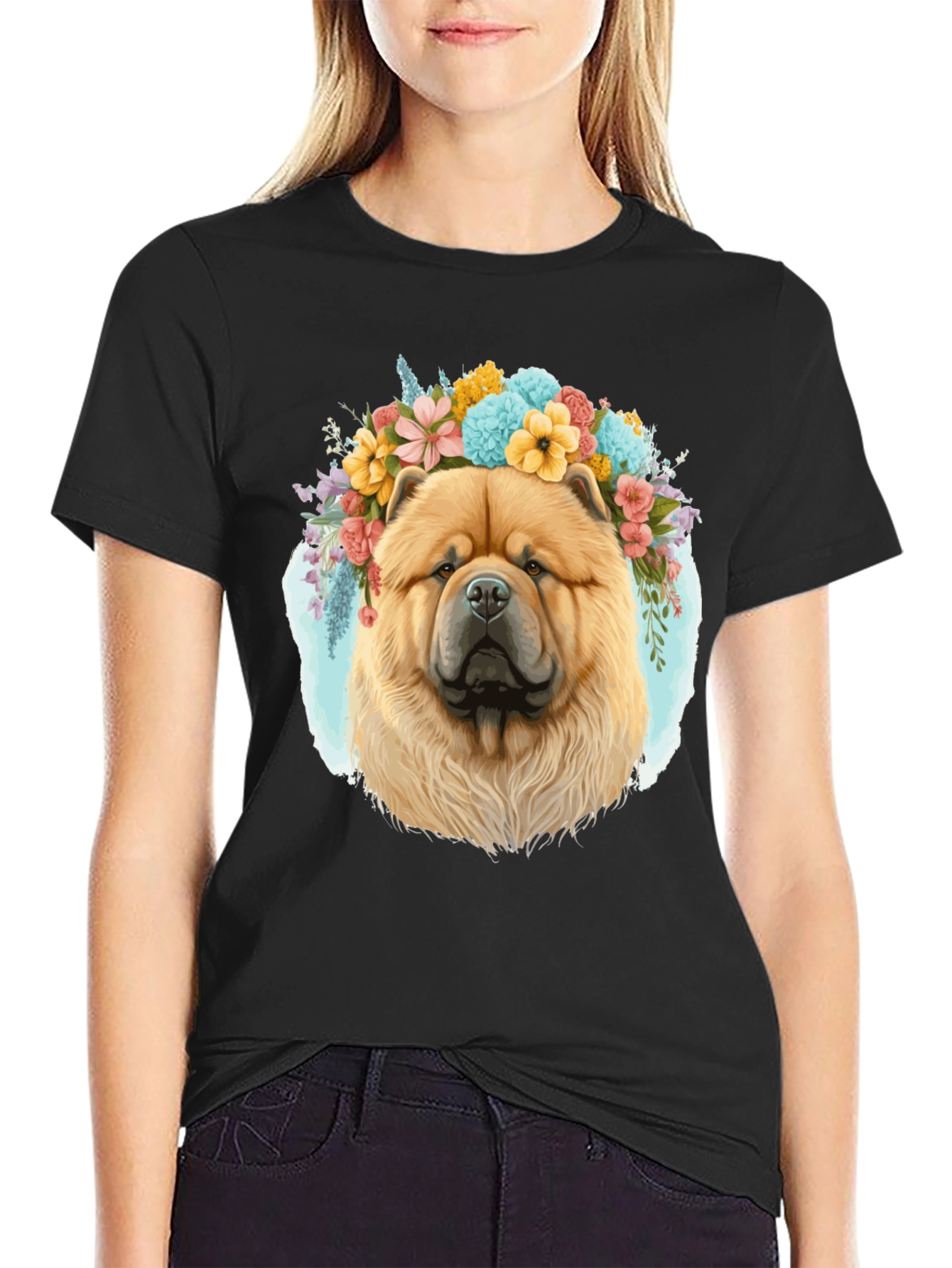 Dog with Flower Crown Mens Graphic Tee