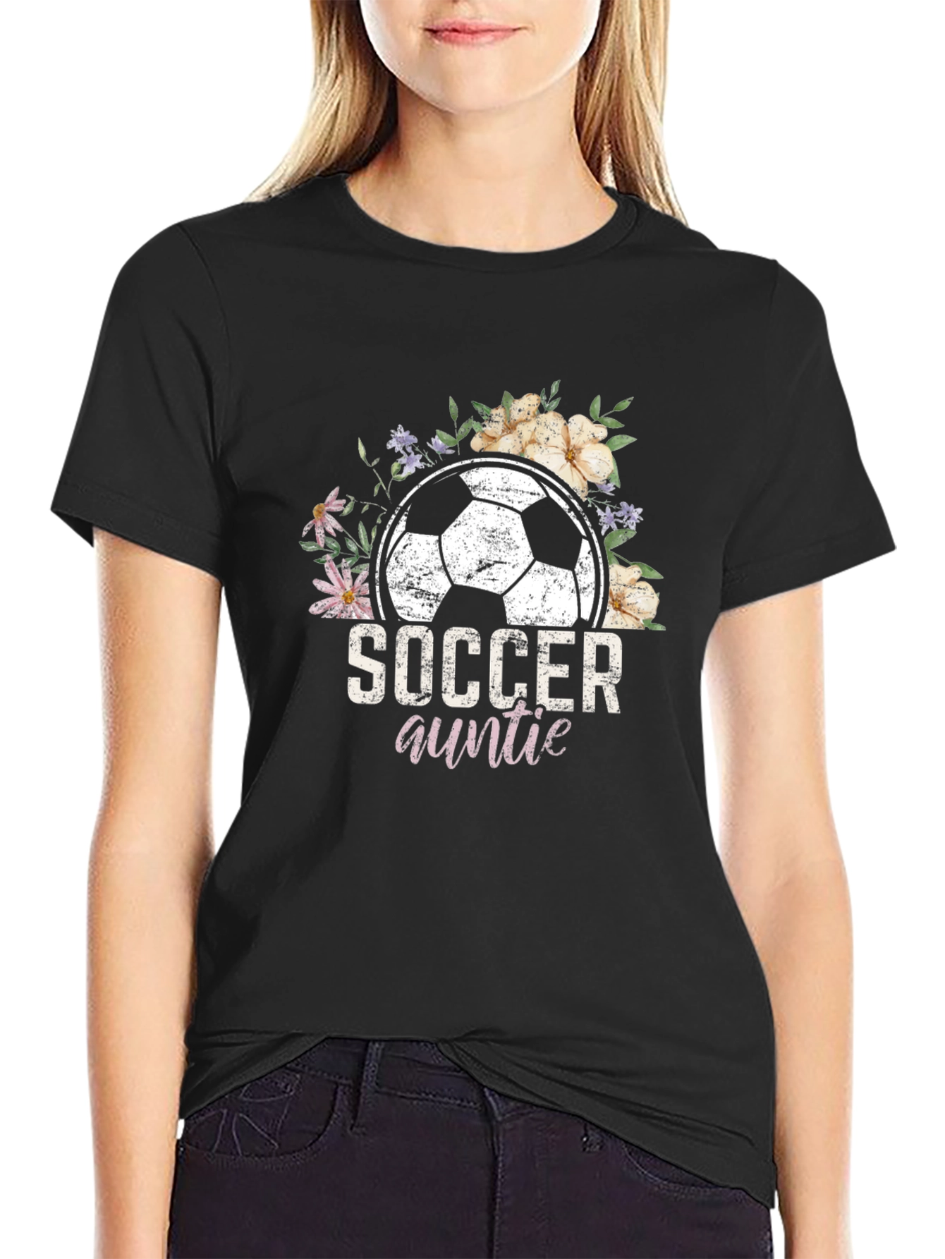 Soccer Auntie Graphic T-Shirt - Black