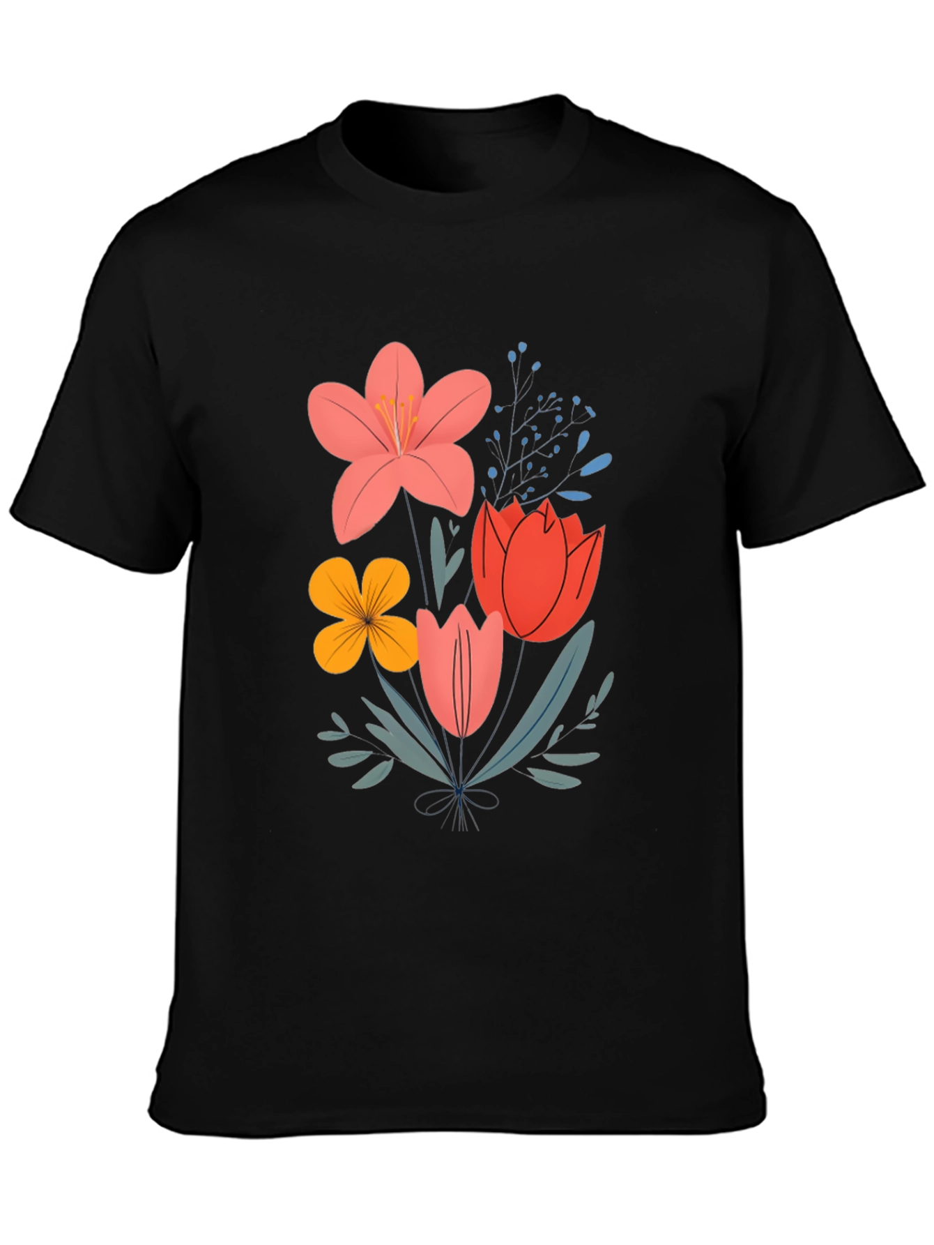Floral Bouquet Graphic Tee - Trendy Botanical Design