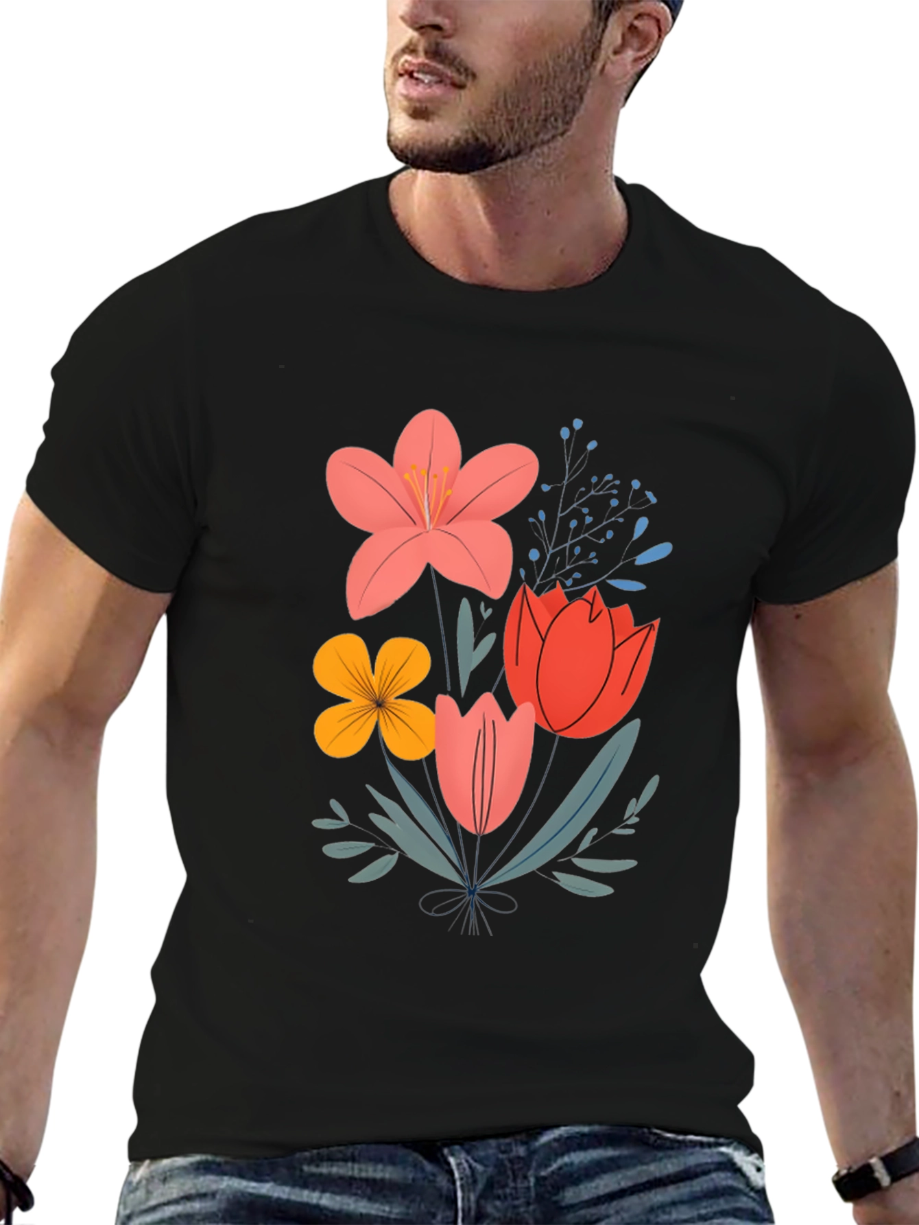 Floral Bouquet Graphic Tee - Trendy Botanical Design