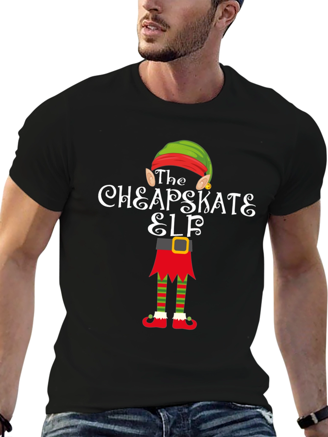 The Cheapskate Elf Black Graphic T-Shirt