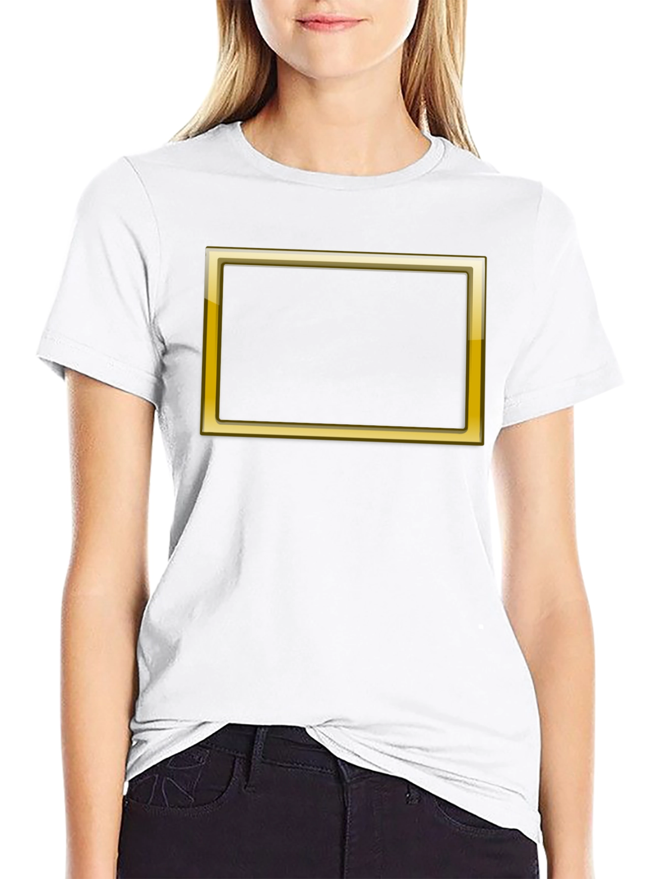 Black Graphic Tee with Gold Border Design