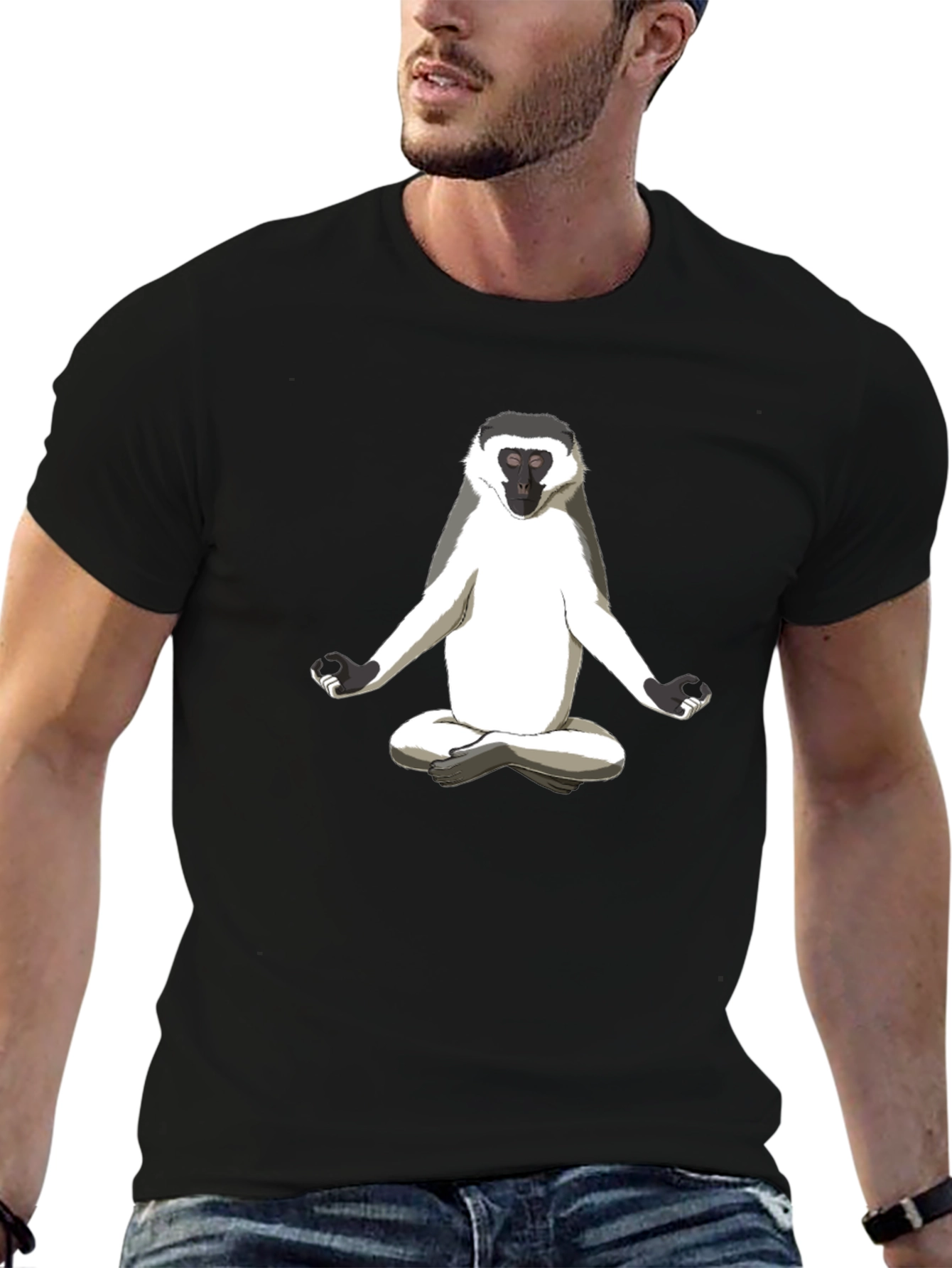 Zen Monkey Graphic Tee - Relaxed Fit Black T-Shirt