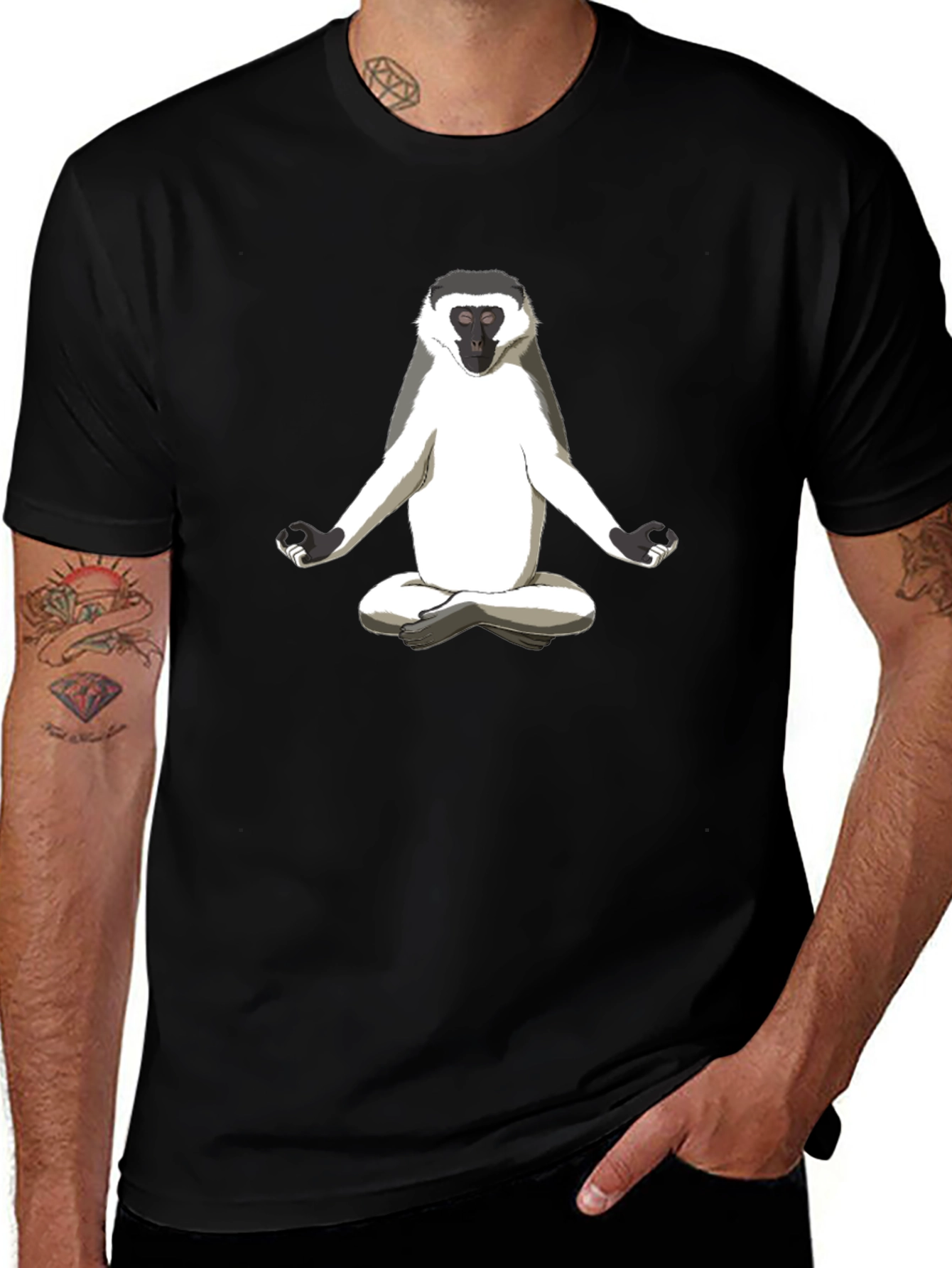 Zen Monkey Graphic Tee - Relaxed Fit Black T-Shirt