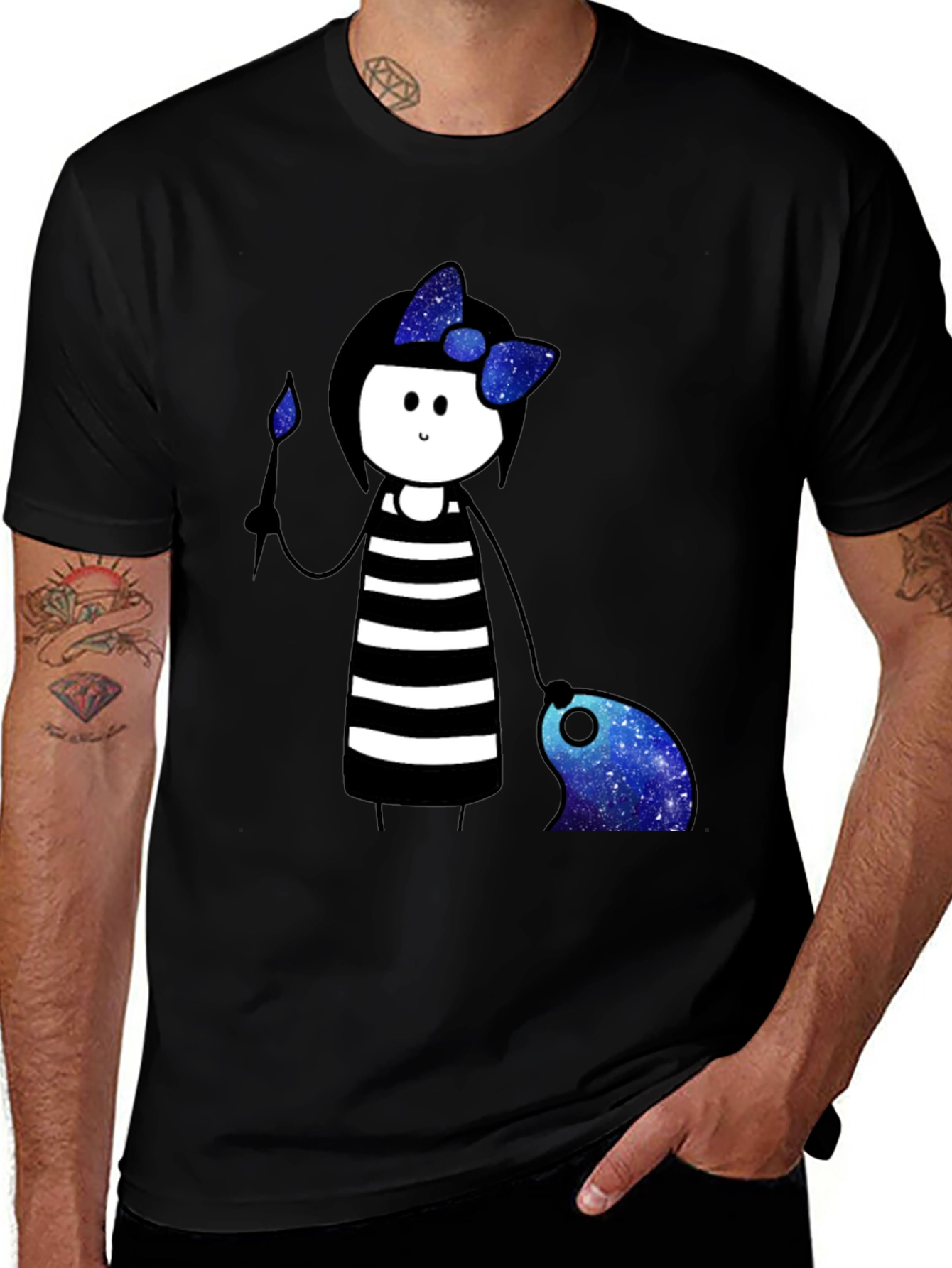 Striped Dress Girl Galaxy T-Shirt