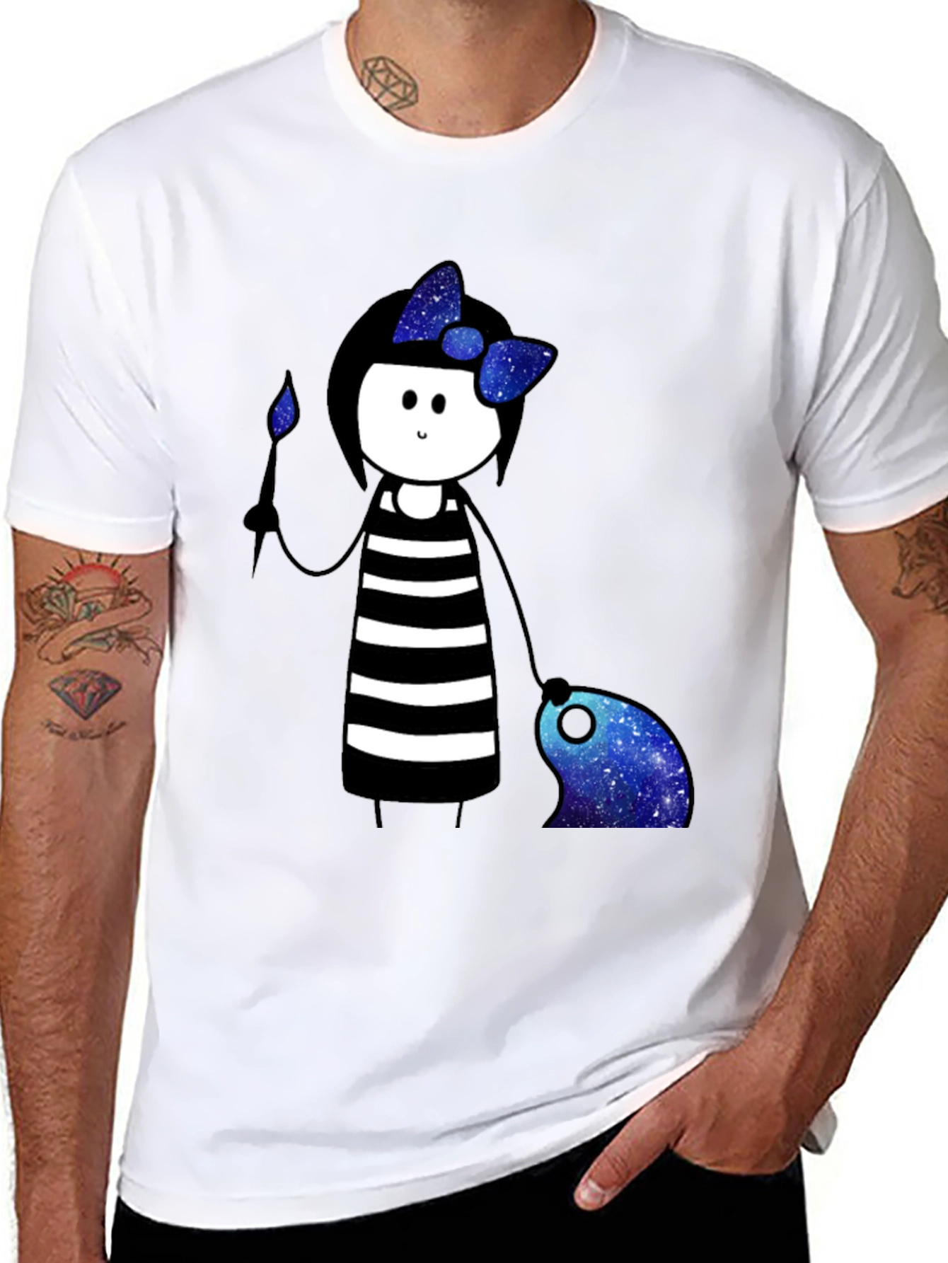 Striped Dress Girl Galaxy T-Shirt