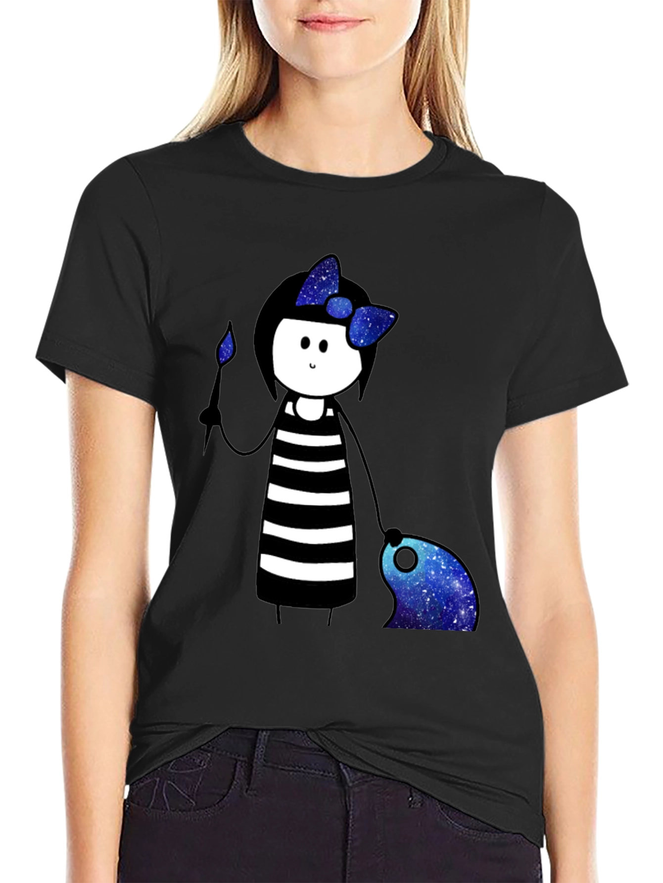 Striped Dress Girl Galaxy T-Shirt