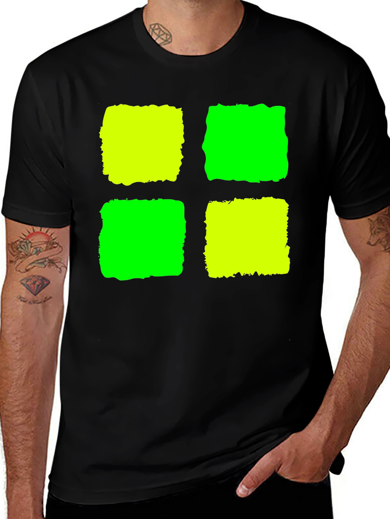 Abstract Geometric Graphic Tee - Black Cotton Blend Shirt