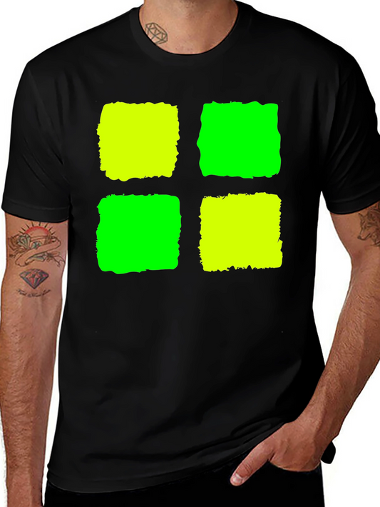 Abstract Geometric Graphic Tee - Black Cotton Blend Shirt