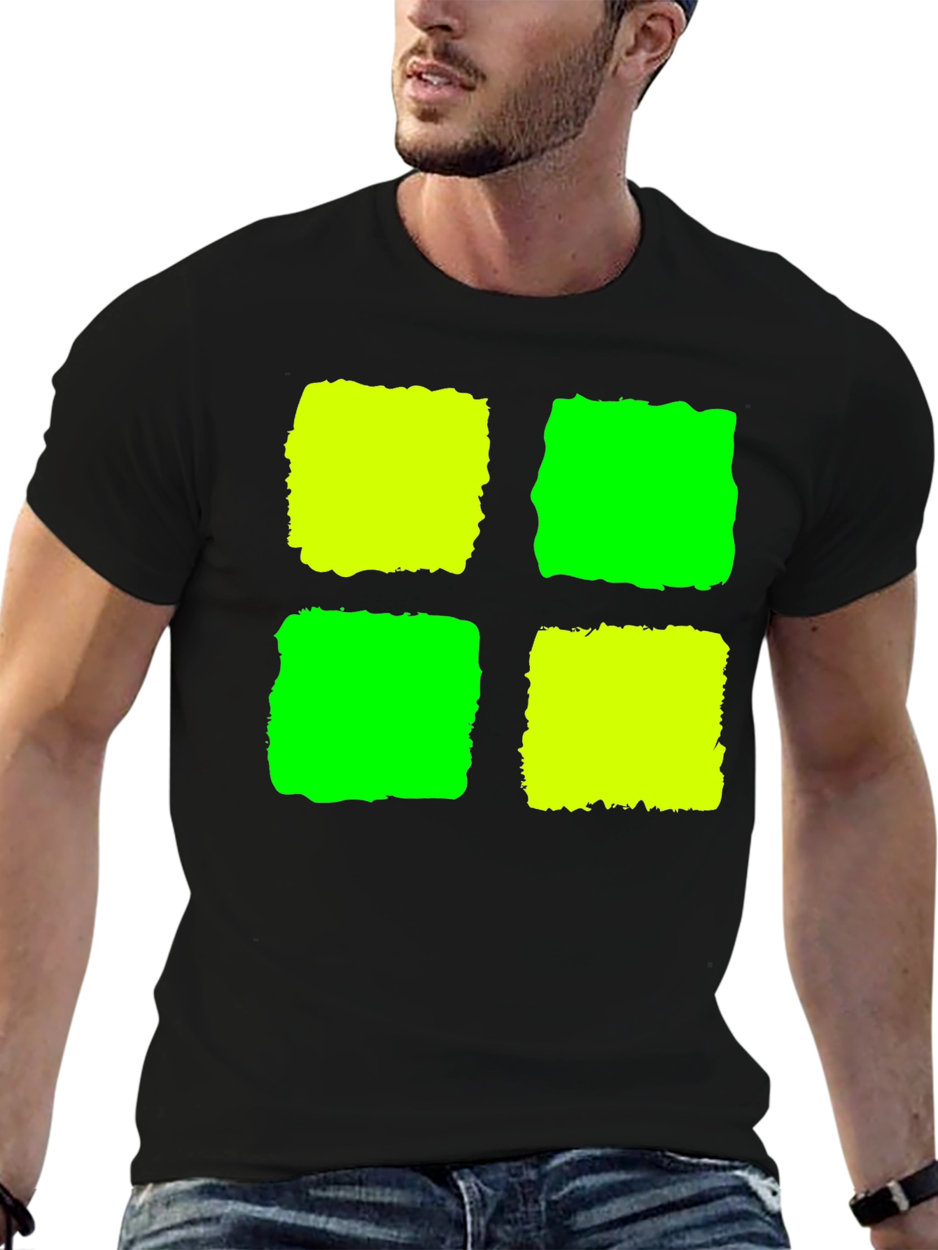 Abstract Geometric Graphic Tee - Black Cotton Blend Shirt