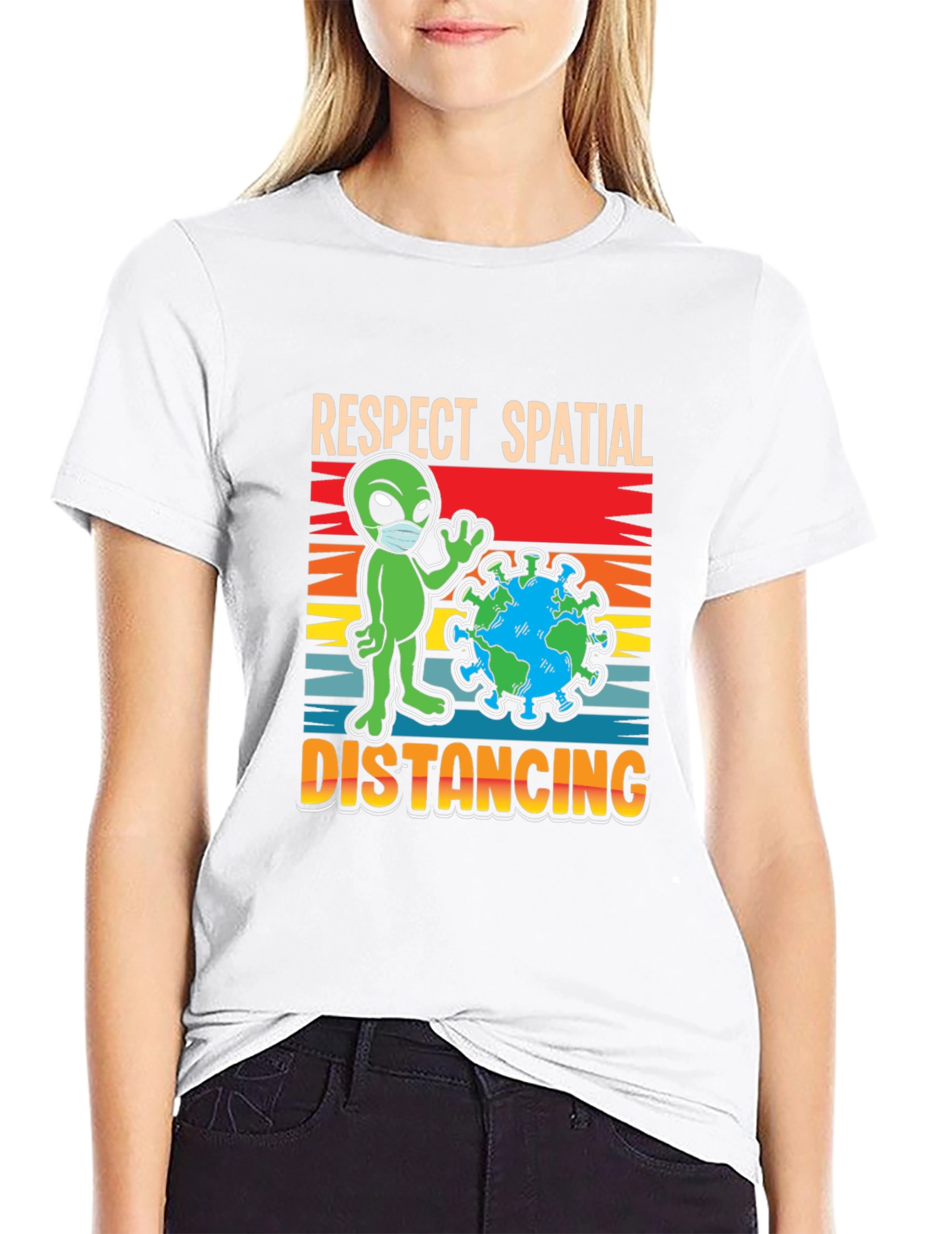 Respect Spatial Distancing T-Shirt Alien Earth Graphic Tee