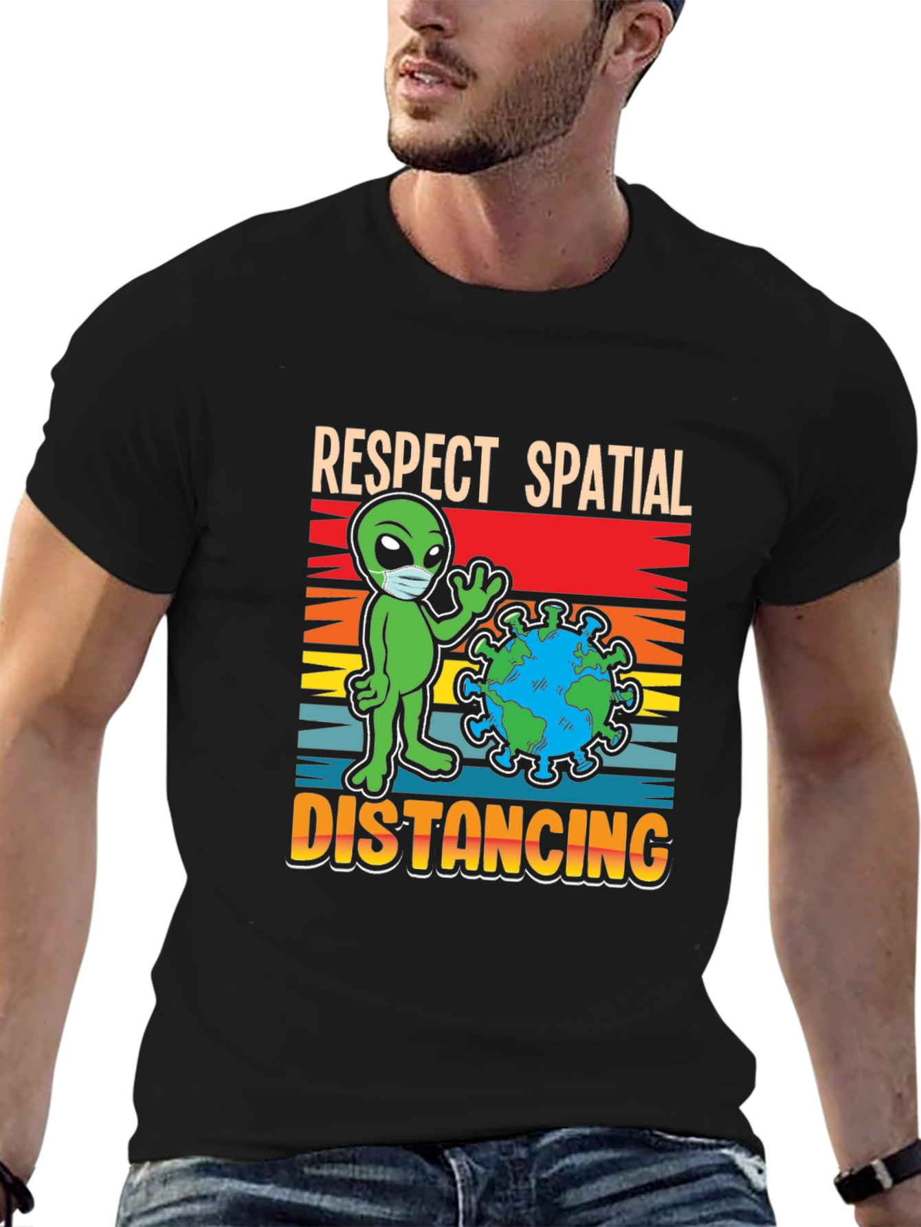 Respect Spatial Distancing T-Shirt Alien Earth Graphic Tee