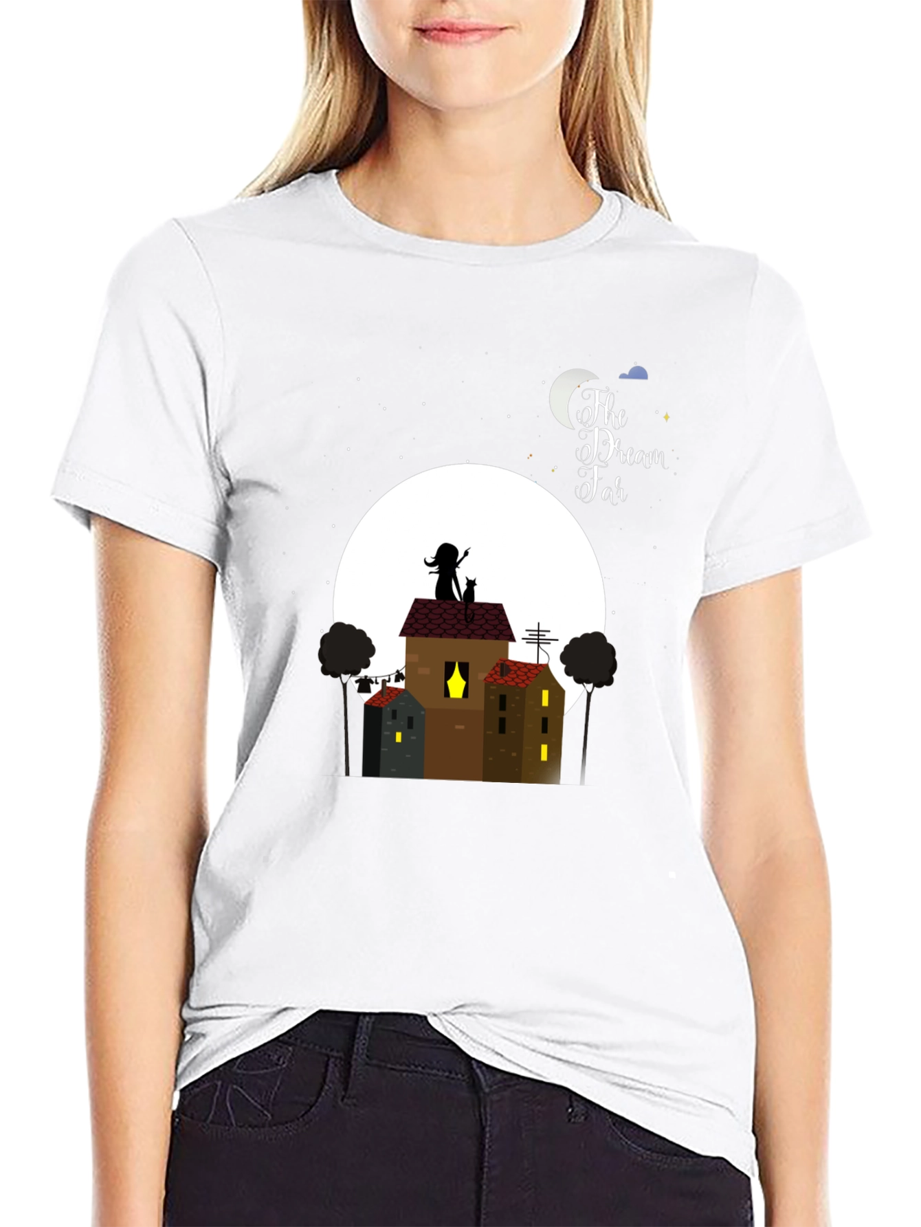 Dream Far T-Shirt - Nighttime Rooftop Design