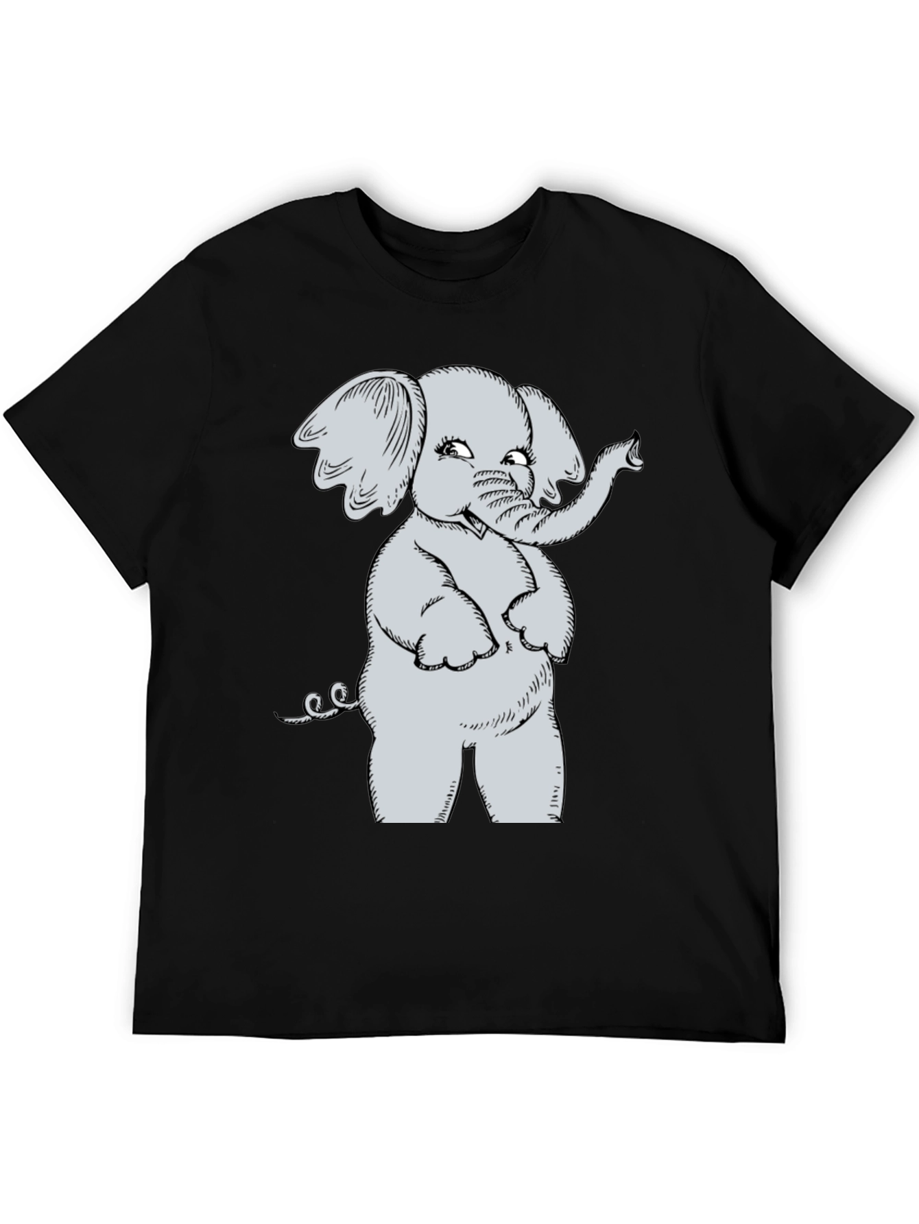 Cute Elephant Cartoon Black T-Shirt