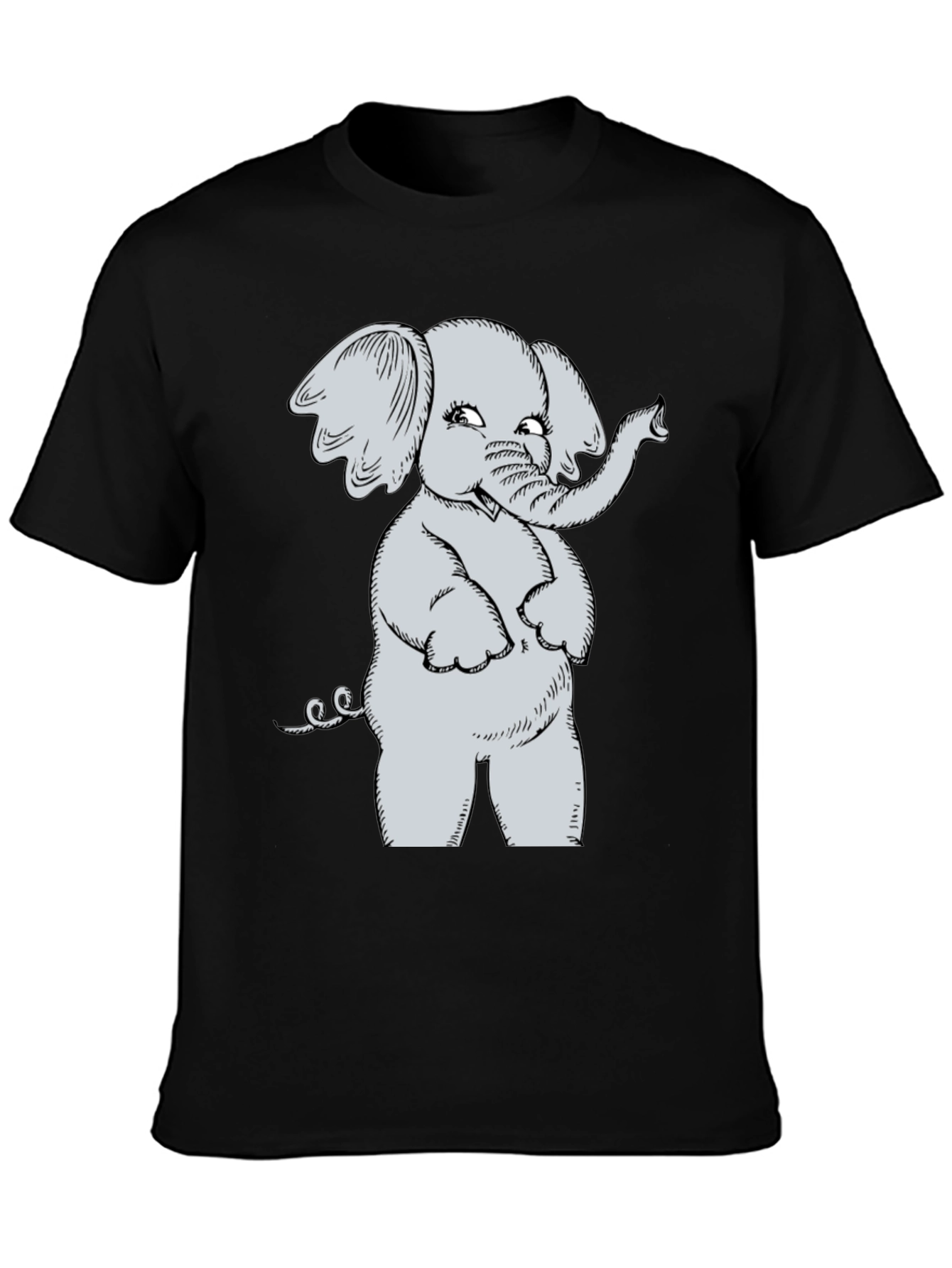Cute Elephant Cartoon Black T-Shirt