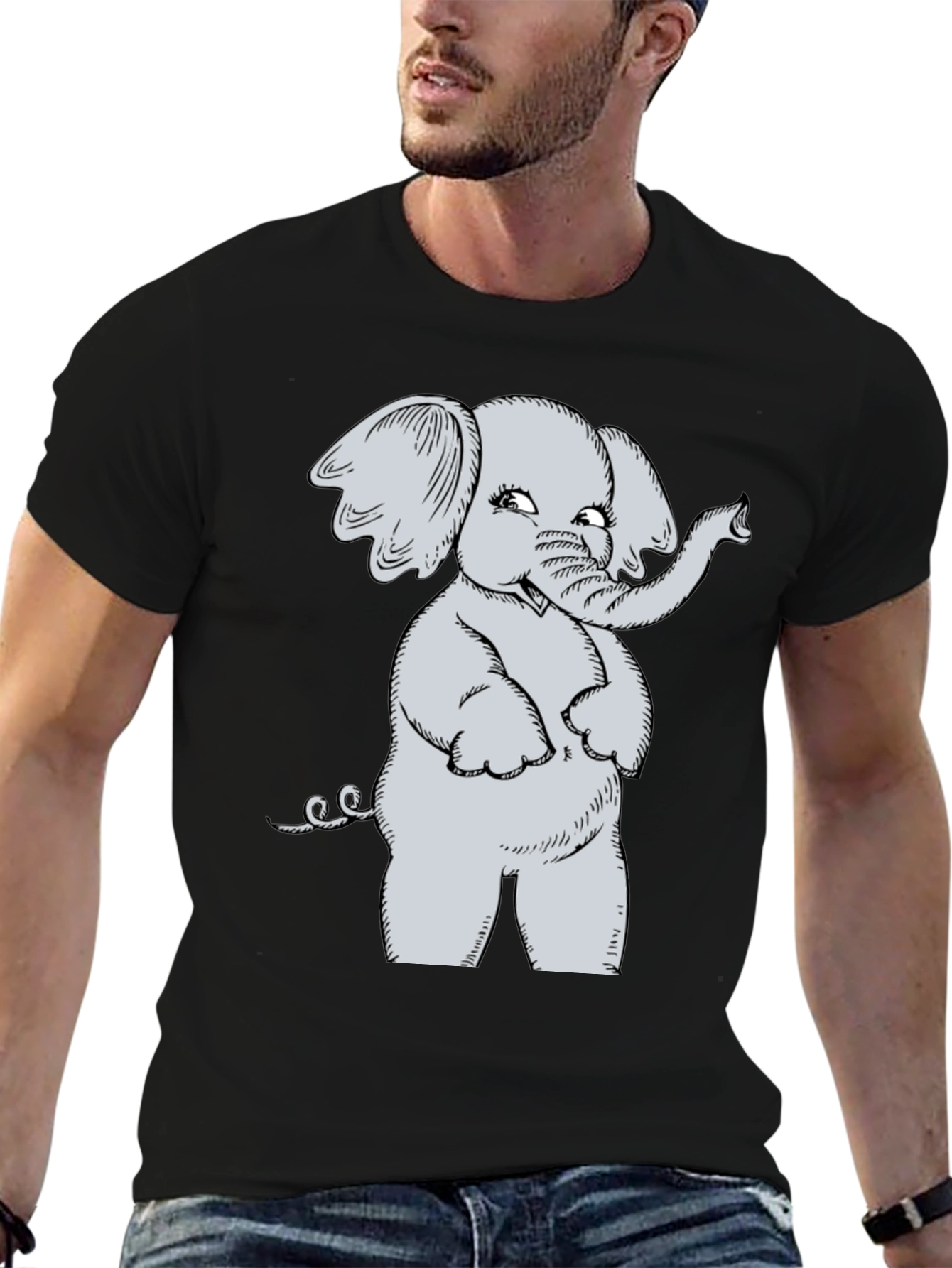 Cute Elephant Cartoon Black T-Shirt