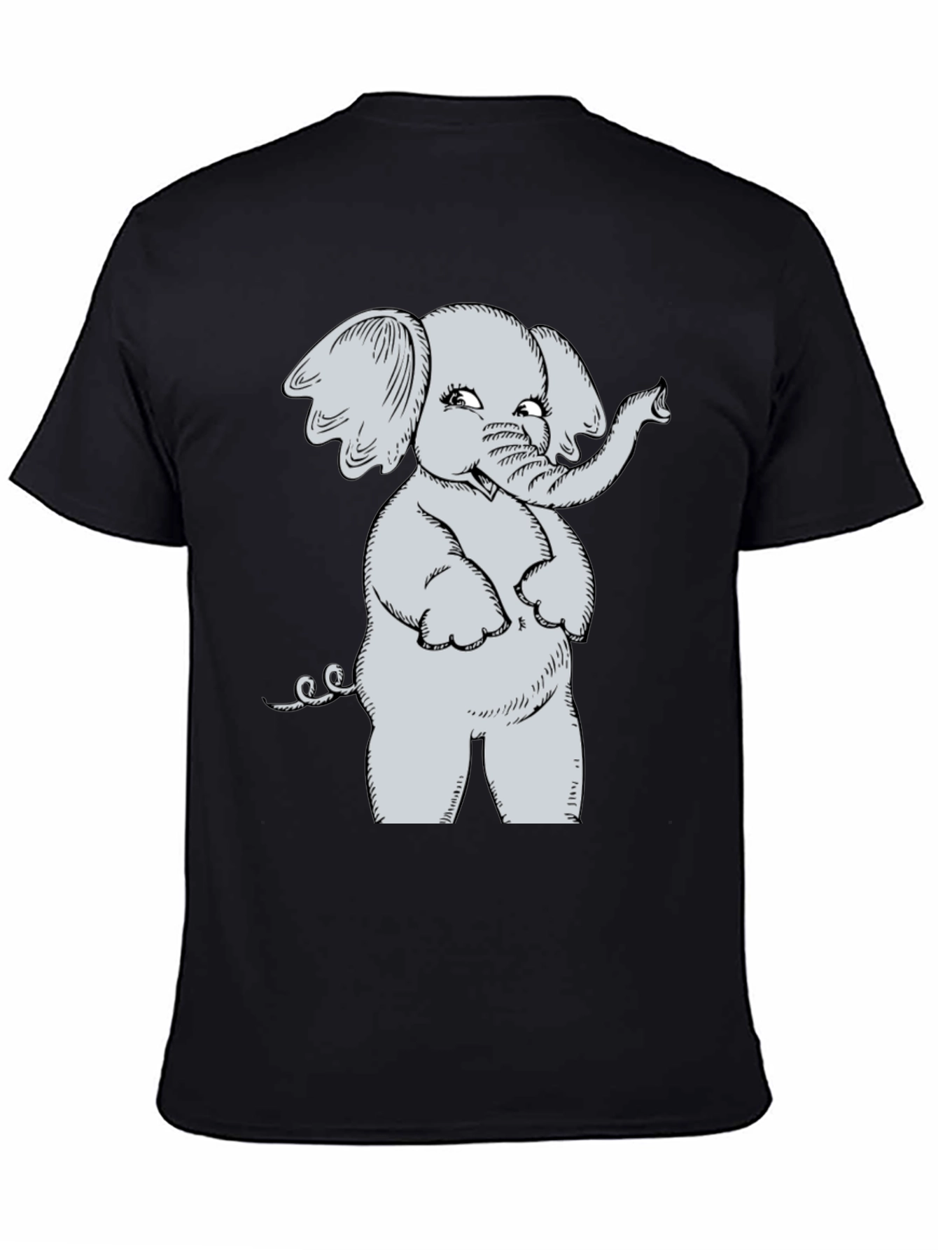 Cute Elephant Cartoon Black T-Shirt