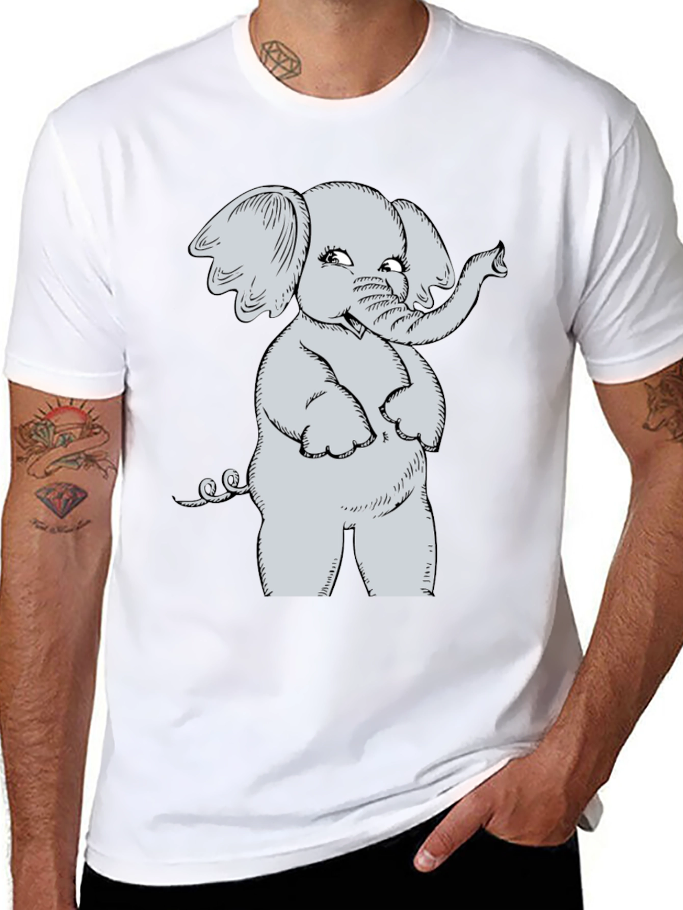 Cute Elephant Cartoon Black T-Shirt