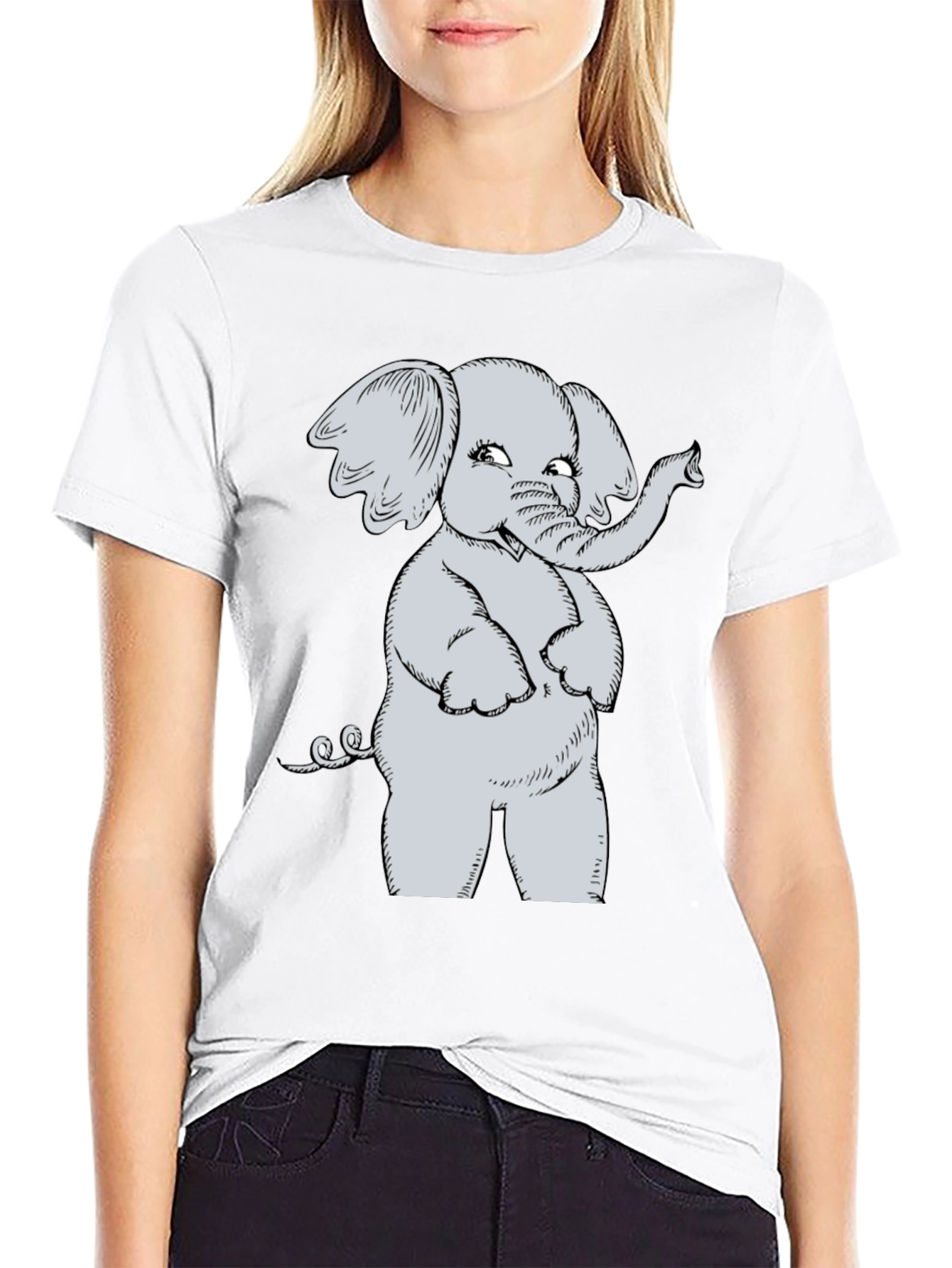 Cute Elephant Cartoon Black T-Shirt
