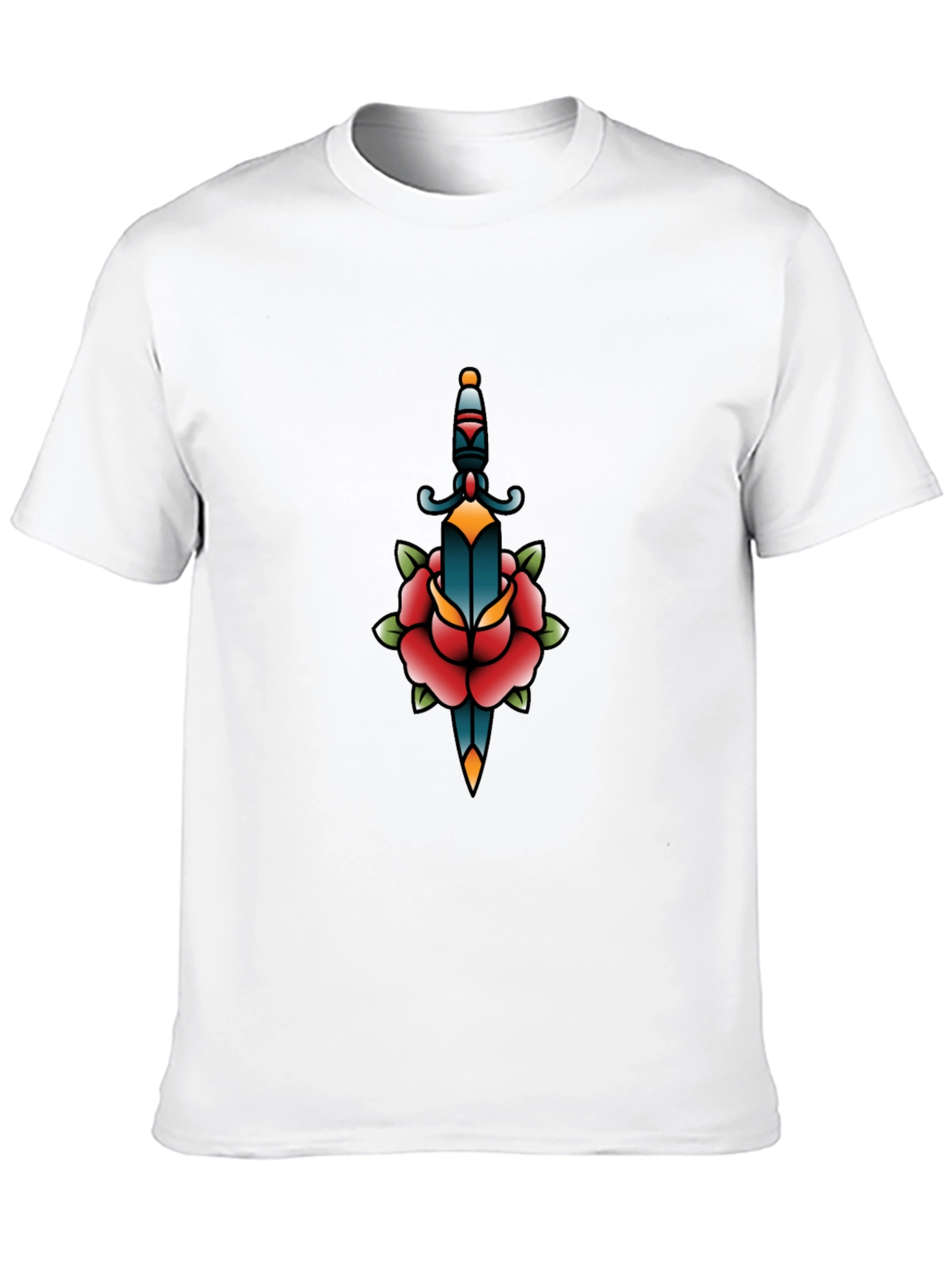 Black Graphic Tee - Dagger & Rose Tattoo Design