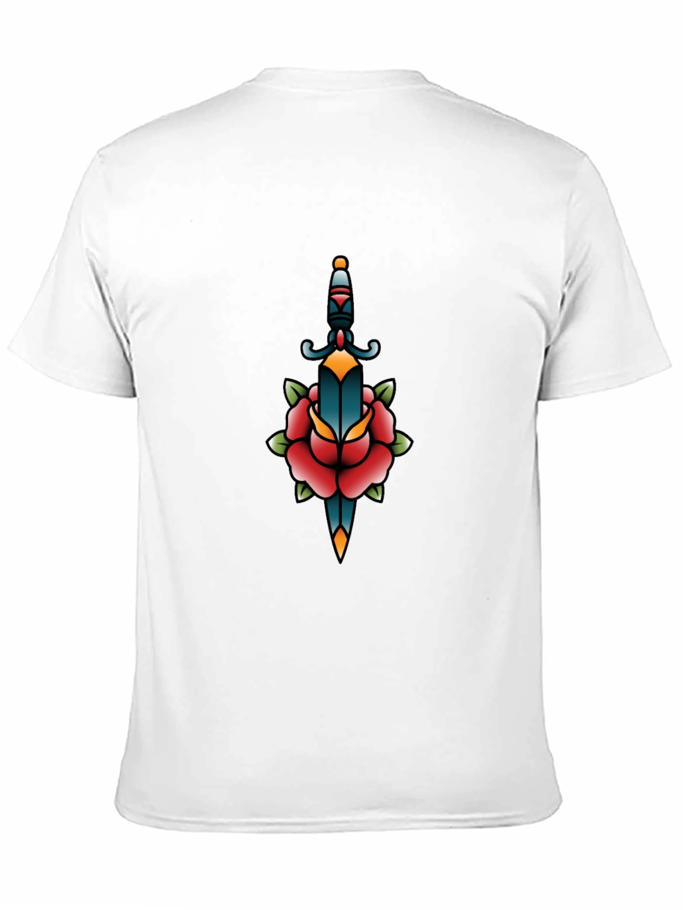Black Graphic Tee - Dagger & Rose Tattoo Design