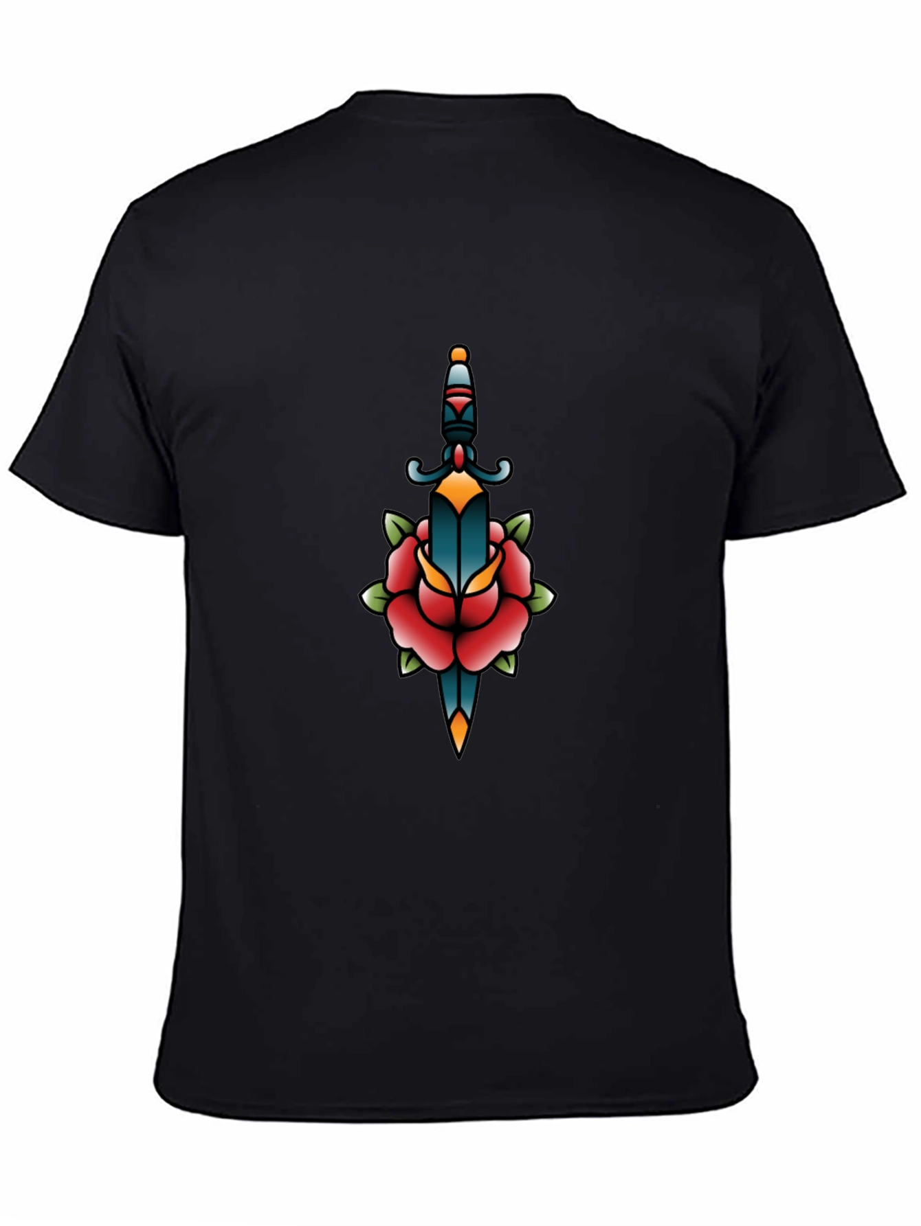 Black Graphic Tee - Dagger & Rose Tattoo Design
