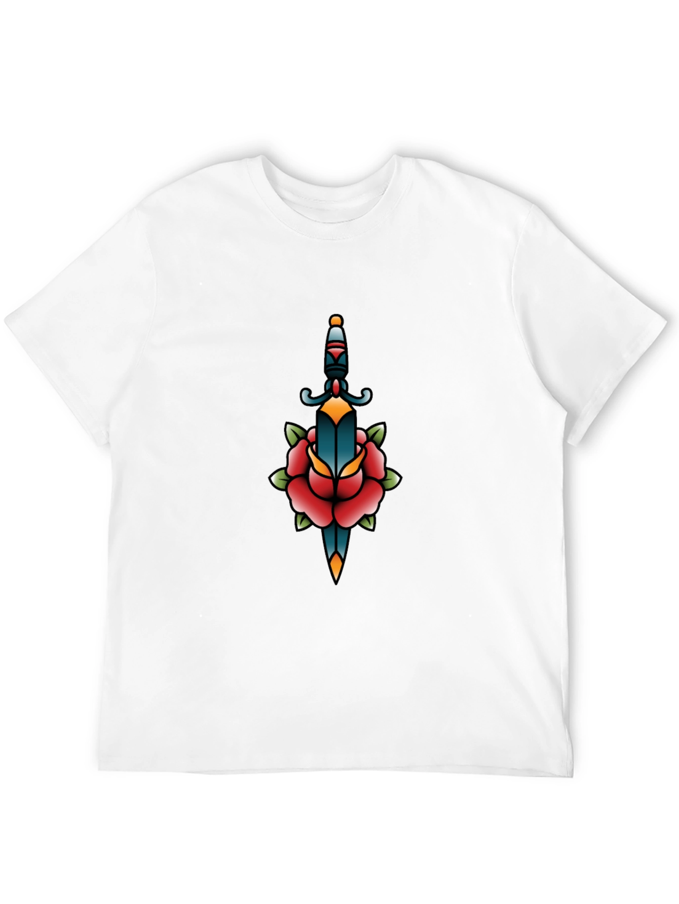 Black Graphic Tee - Dagger & Rose Tattoo Design