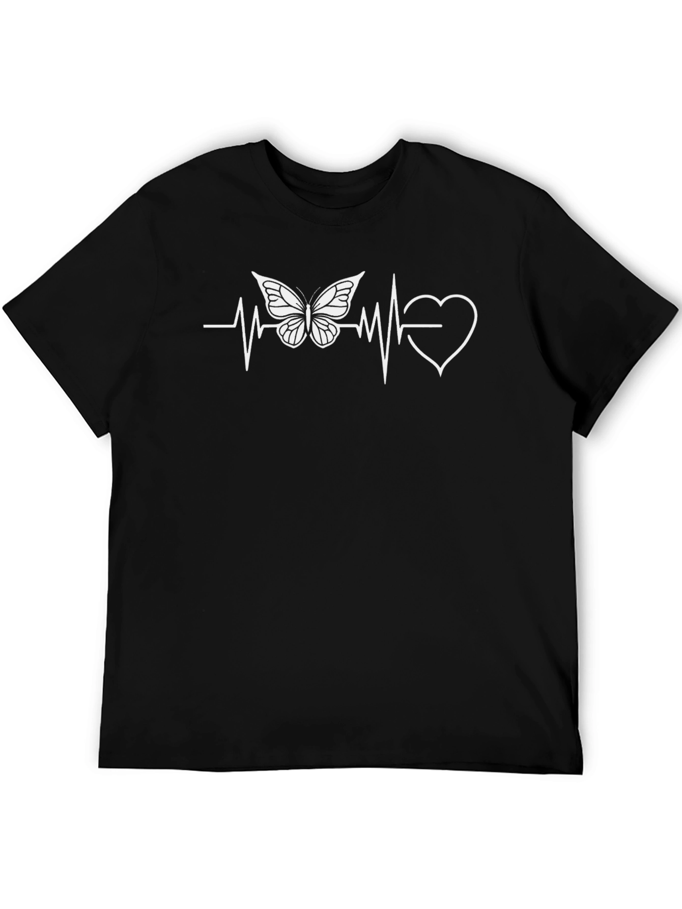 Butterfly Heartbeat Graphic Tee - Black Cotton T-Shirt