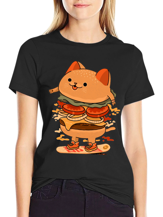 Burger Cat Skateboard Graphic T-Shirt
