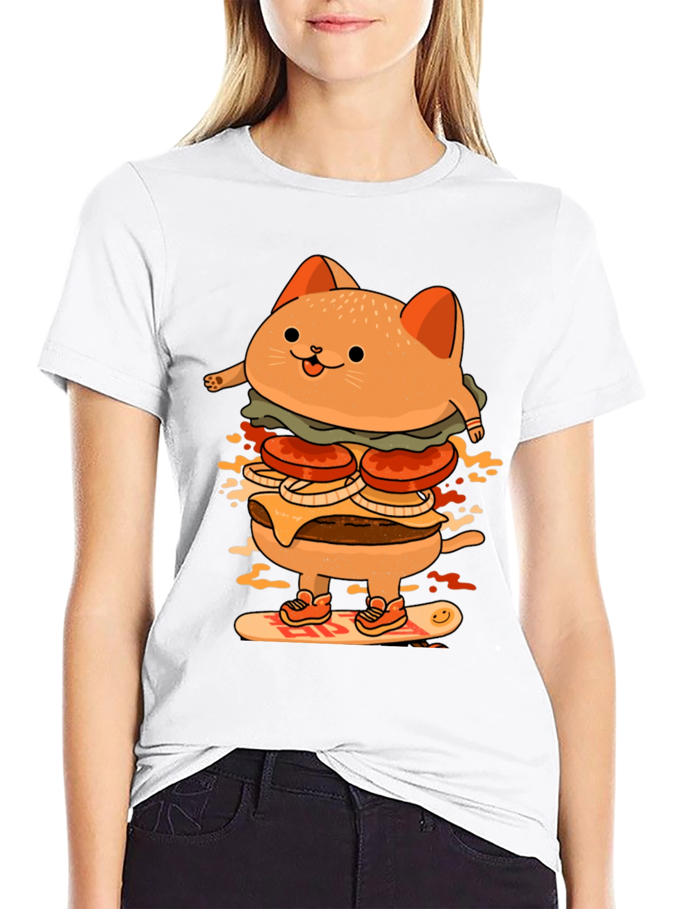 Burger Cat Skateboard Graphic T-Shirt