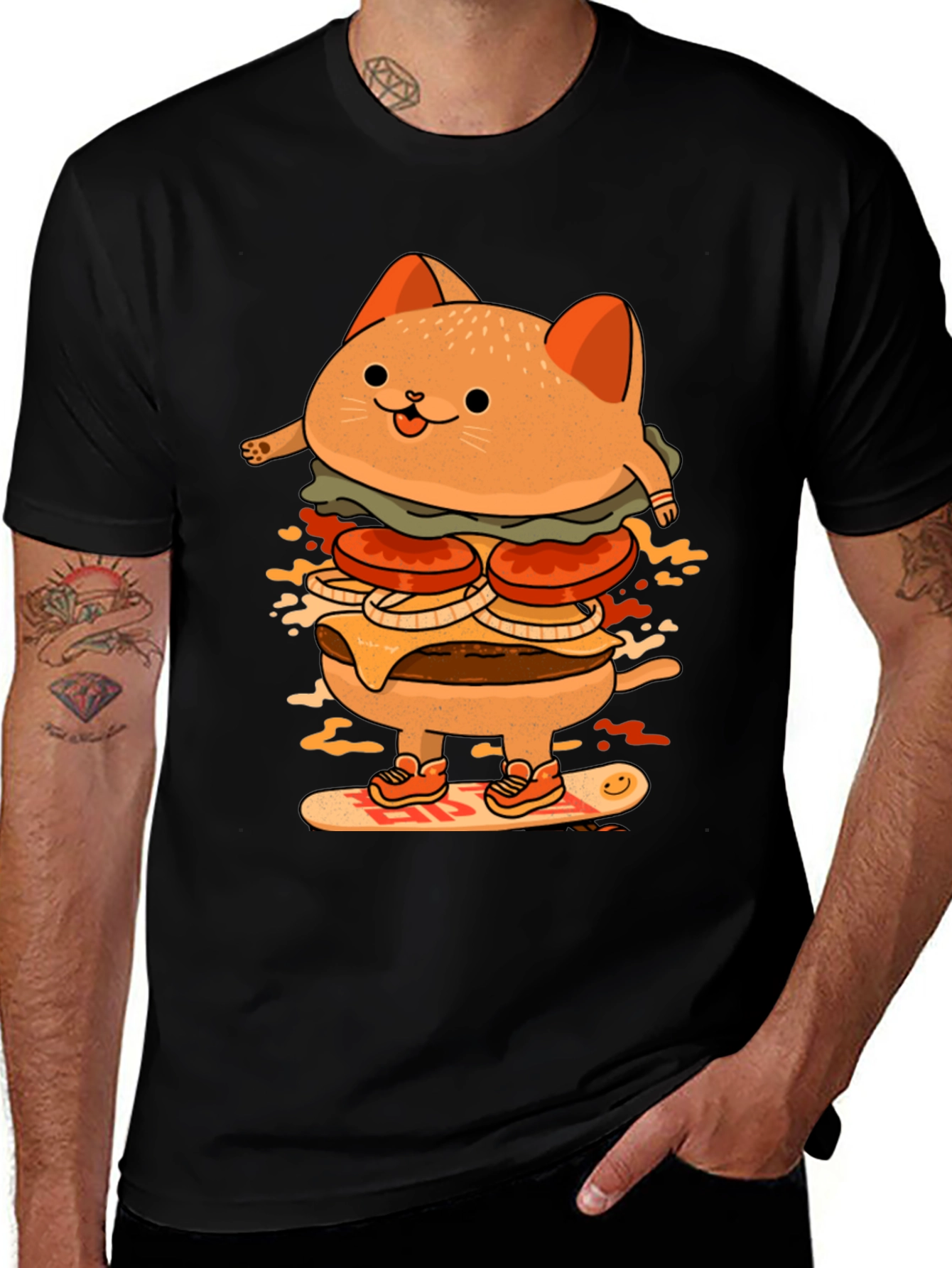 Burger Cat Skateboard Graphic T-Shirt