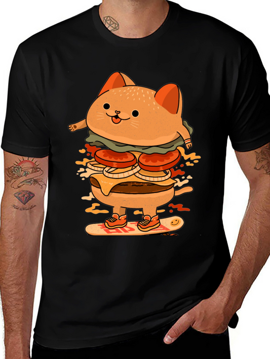 Burger Cat Skateboard Graphic T-Shirt