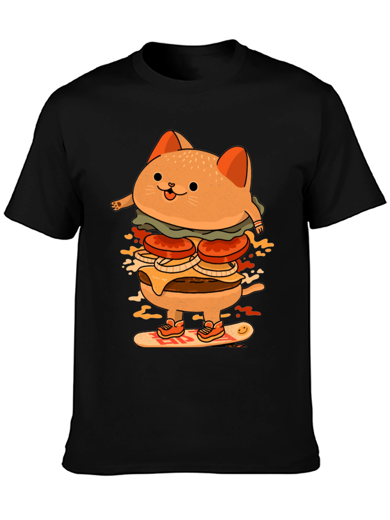 Burger Cat Skateboard Graphic T-Shirt