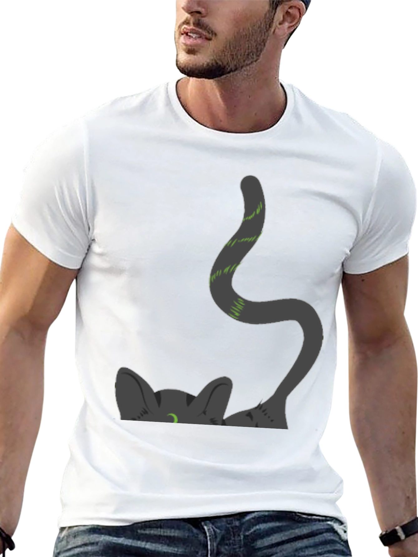 Sneaky Cat Graphic Tee - Black Cotton