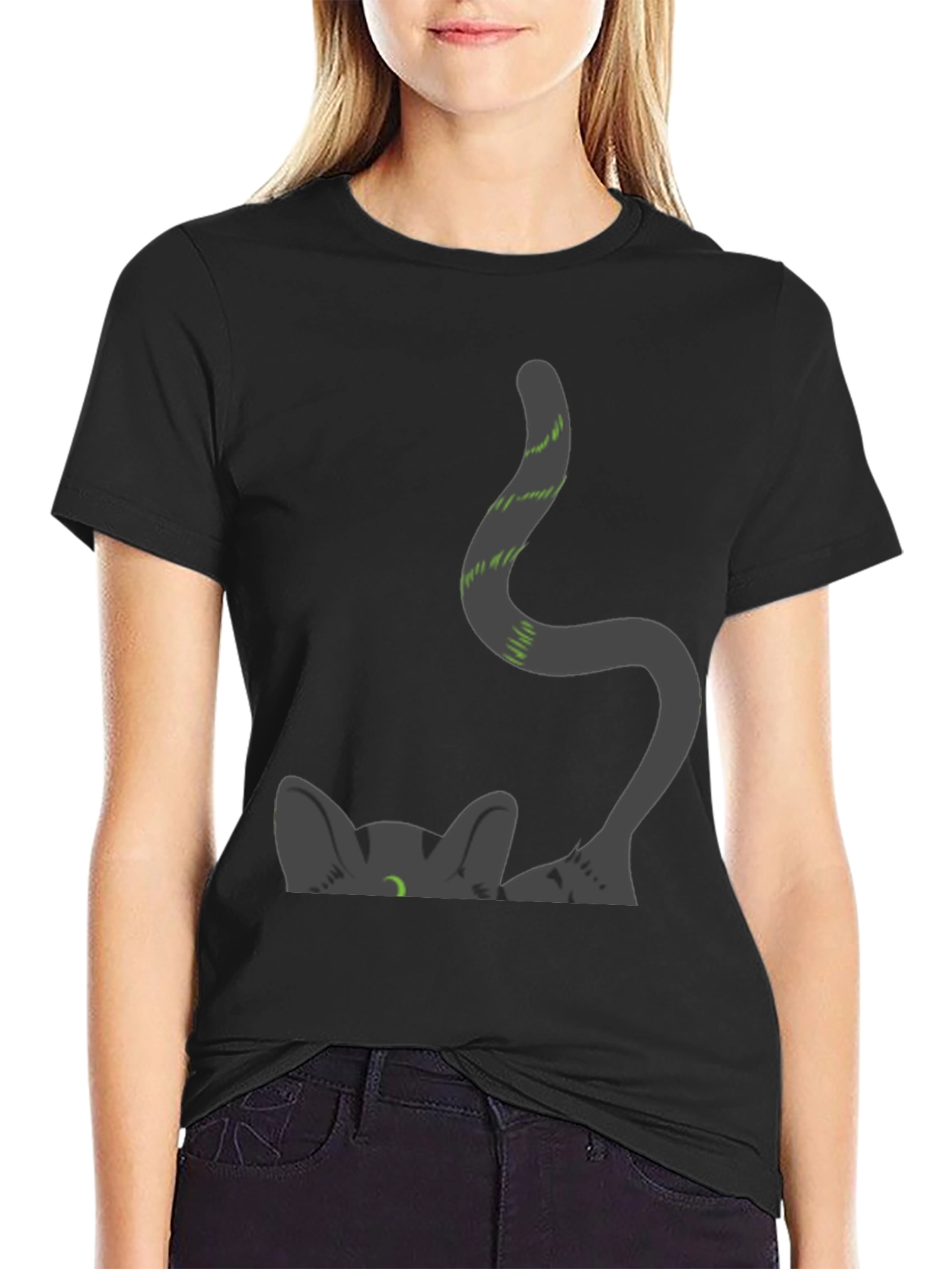 Sneaky Cat Graphic Tee - Black Cotton