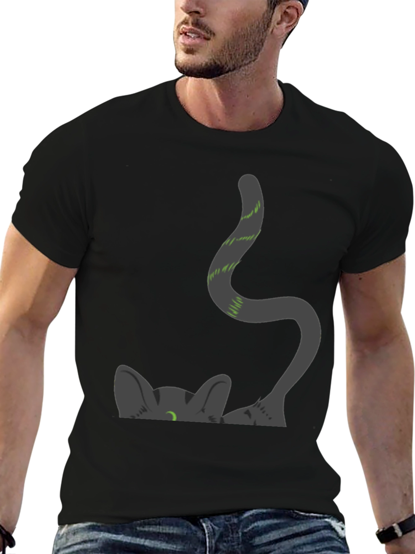 Sneaky Cat Graphic Tee - Black Cotton
