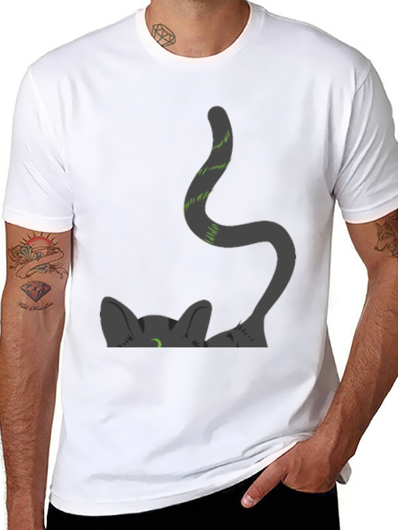 Sneaky Cat Graphic Tee - Black Cotton