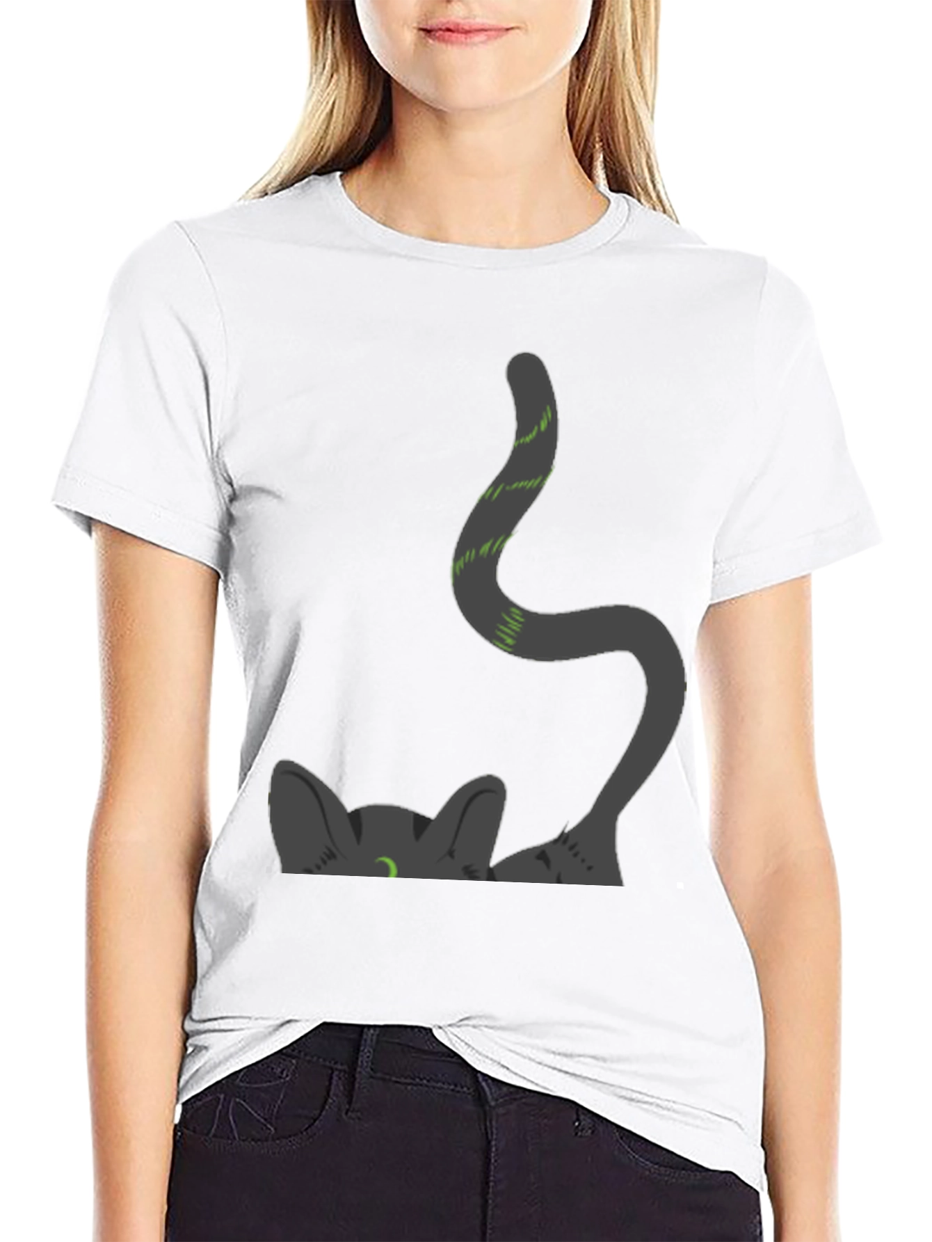 Sneaky Cat Graphic Tee - Black Cotton
