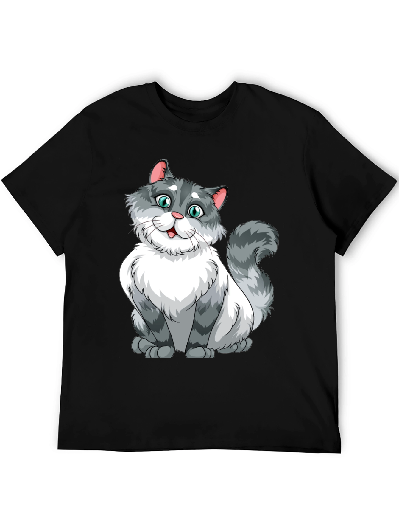Cartoon Cat Graphic Black T-Shirt