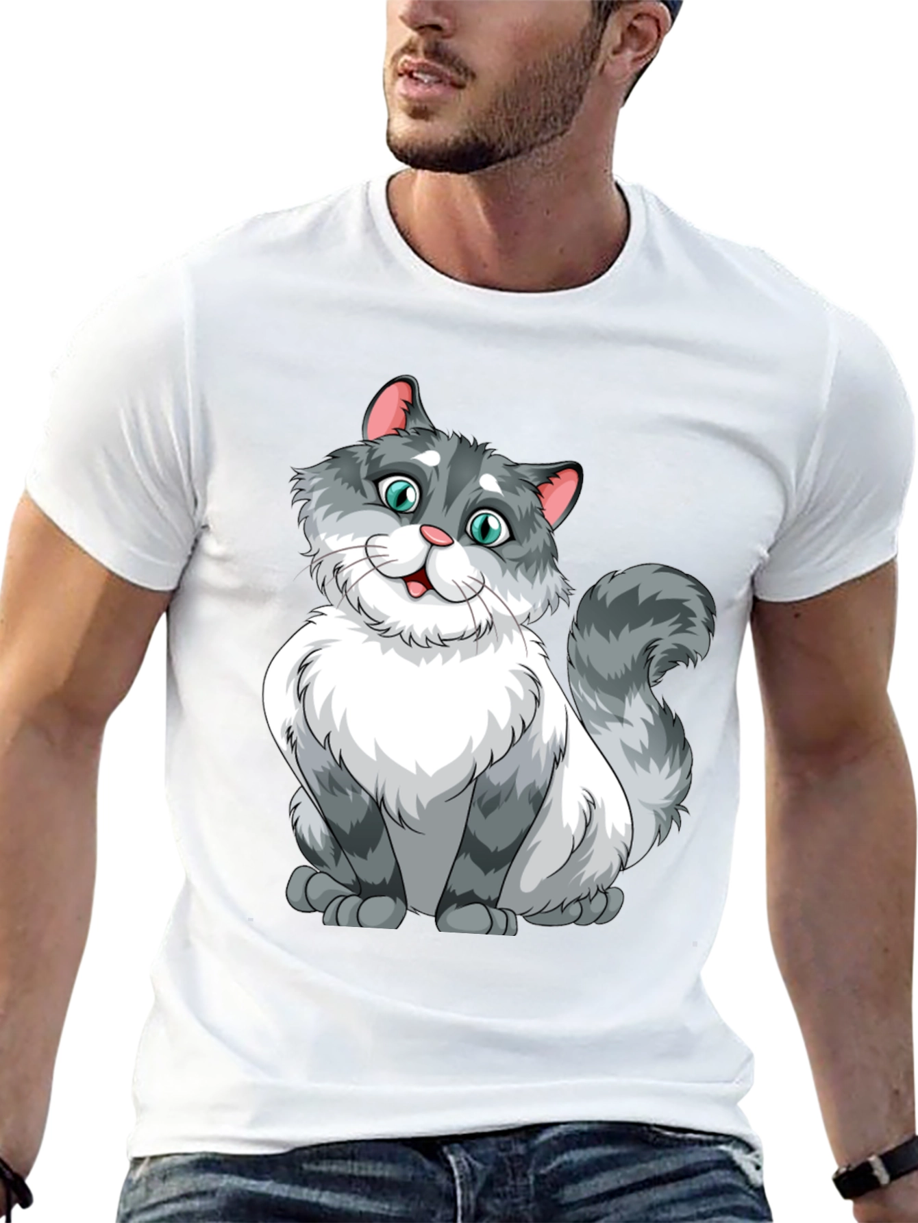 Cartoon Cat Graphic Black T-Shirt